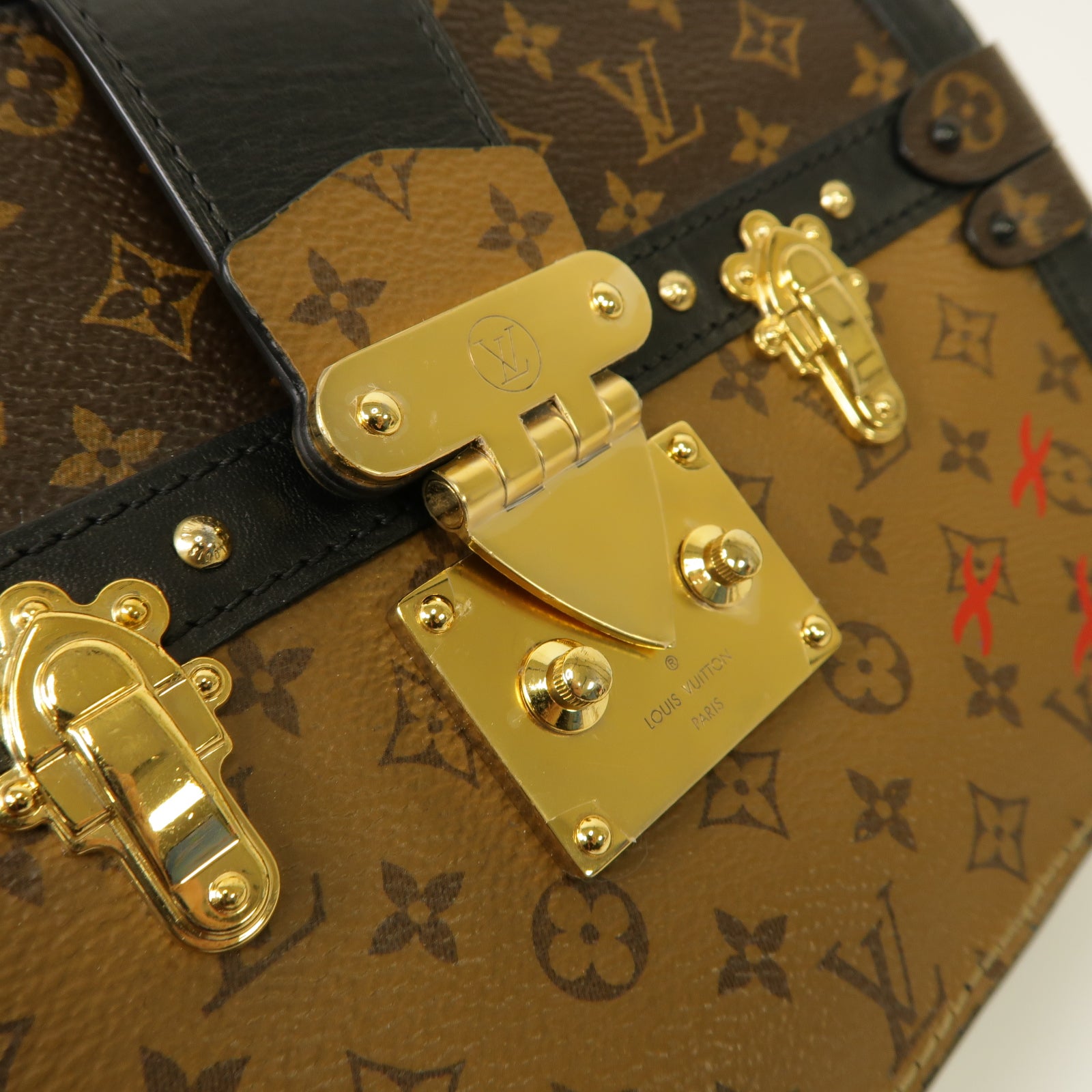 LOUIS VUITTON 【激減優惠】Monogram Reverse Trunk Clutch金扣肩背袋啡色/黑色