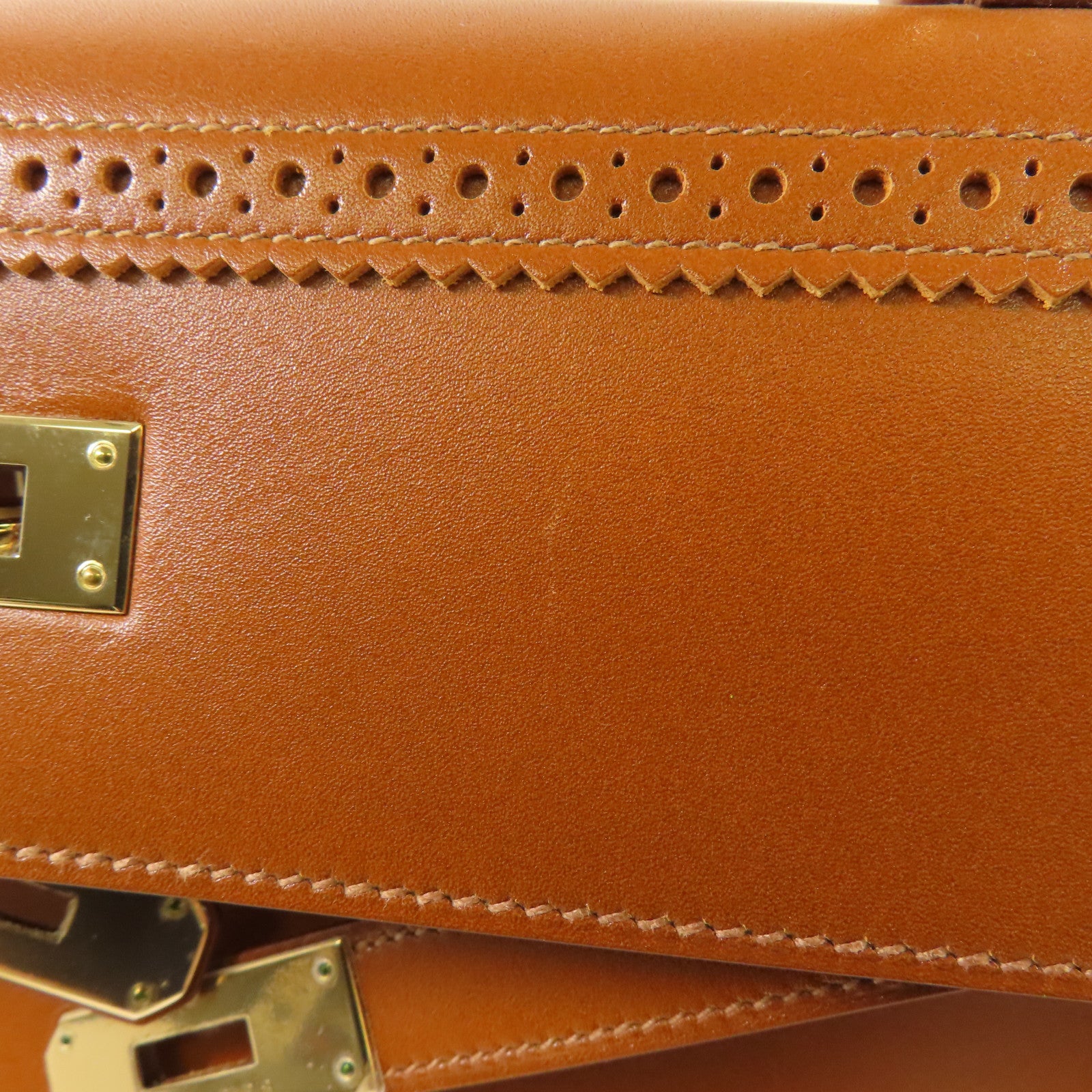 HERMES Tadelakt皮革Kelly Ghillies 35手挽肩背兩用袋34 Fauve