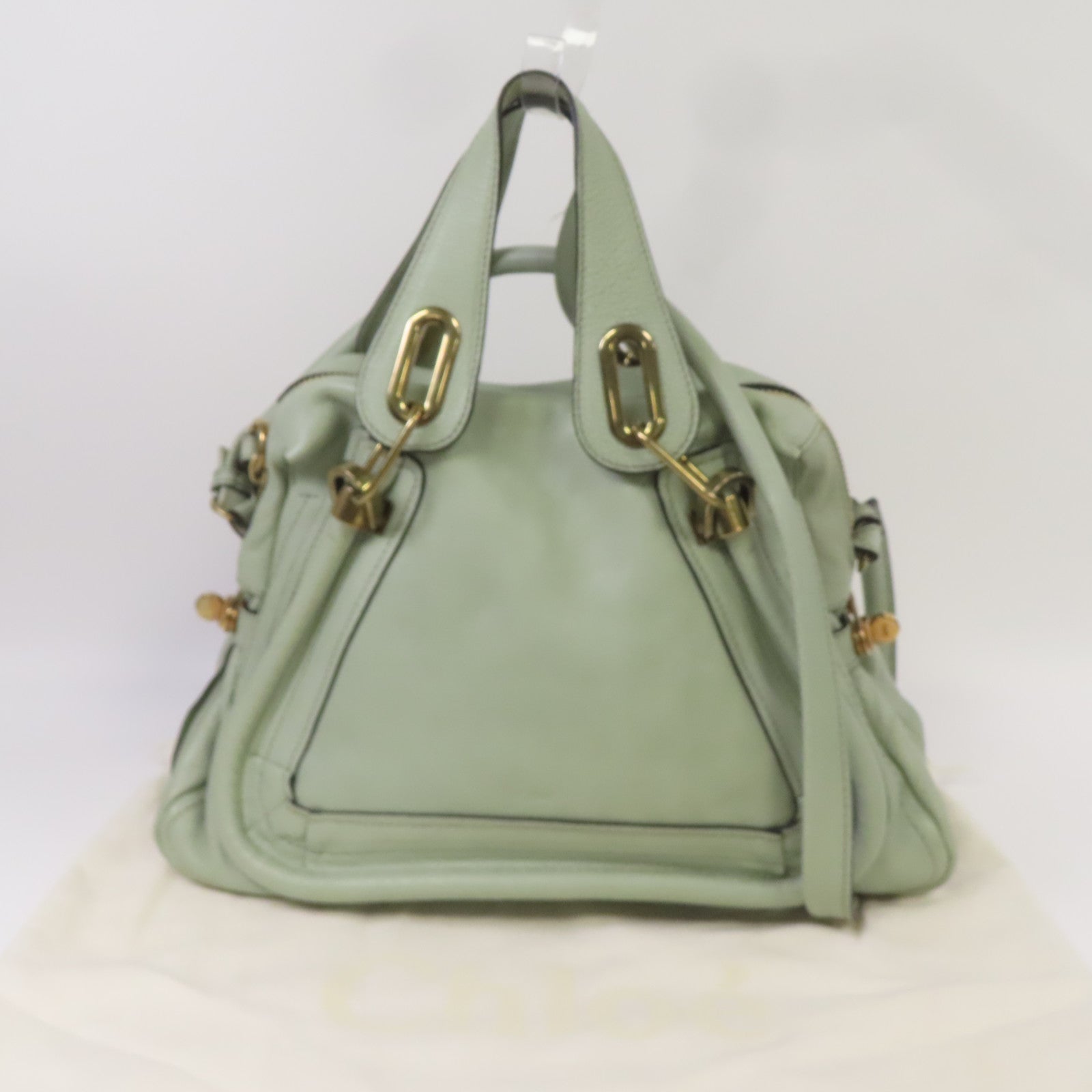 Chloe 牛皮皮革2 Way Shoulder金扣手挽肩背兩用袋綠色