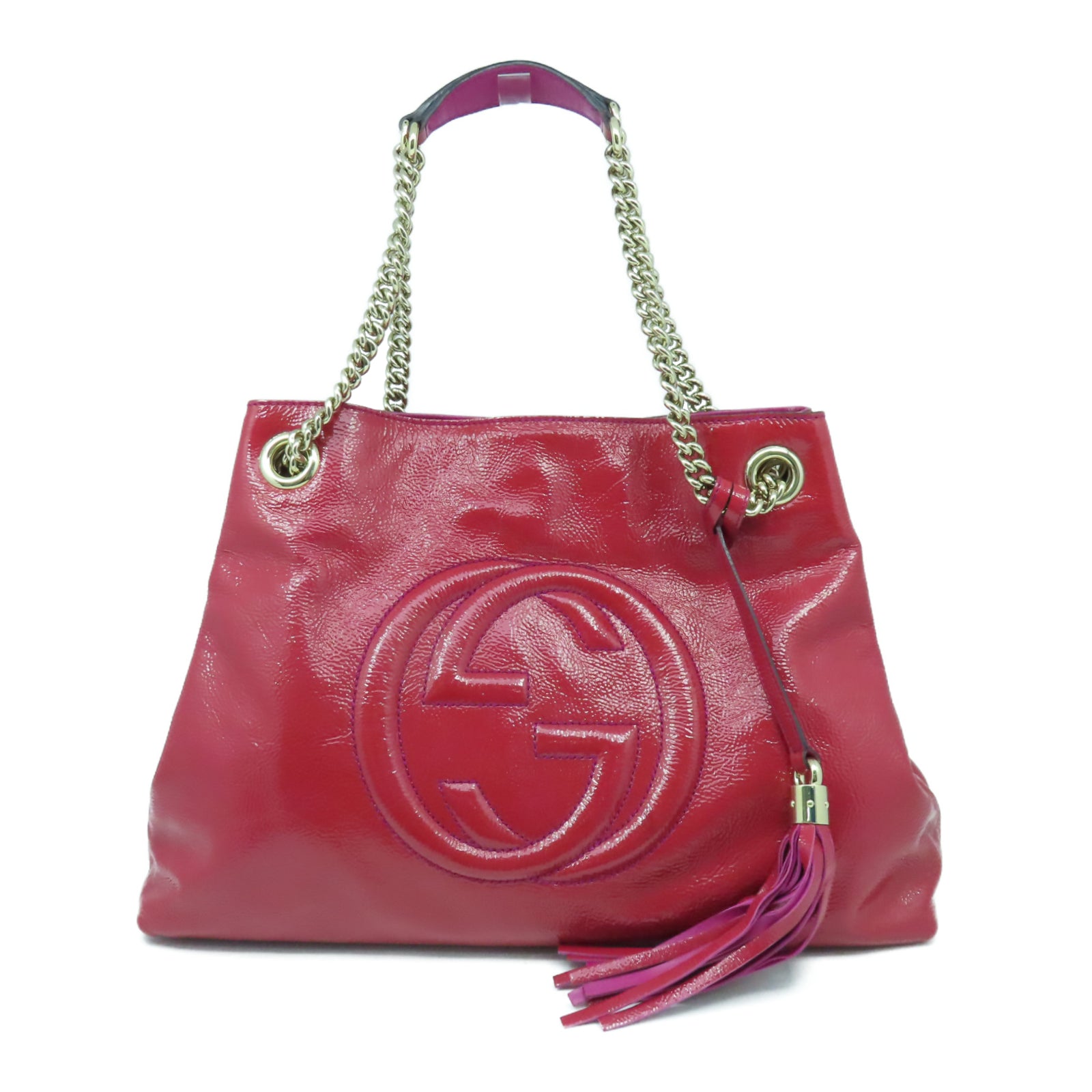 GUCCI 【激減優惠】漆皮皮革Shoulder Bag金扣肩背袋紅色/粉紅色