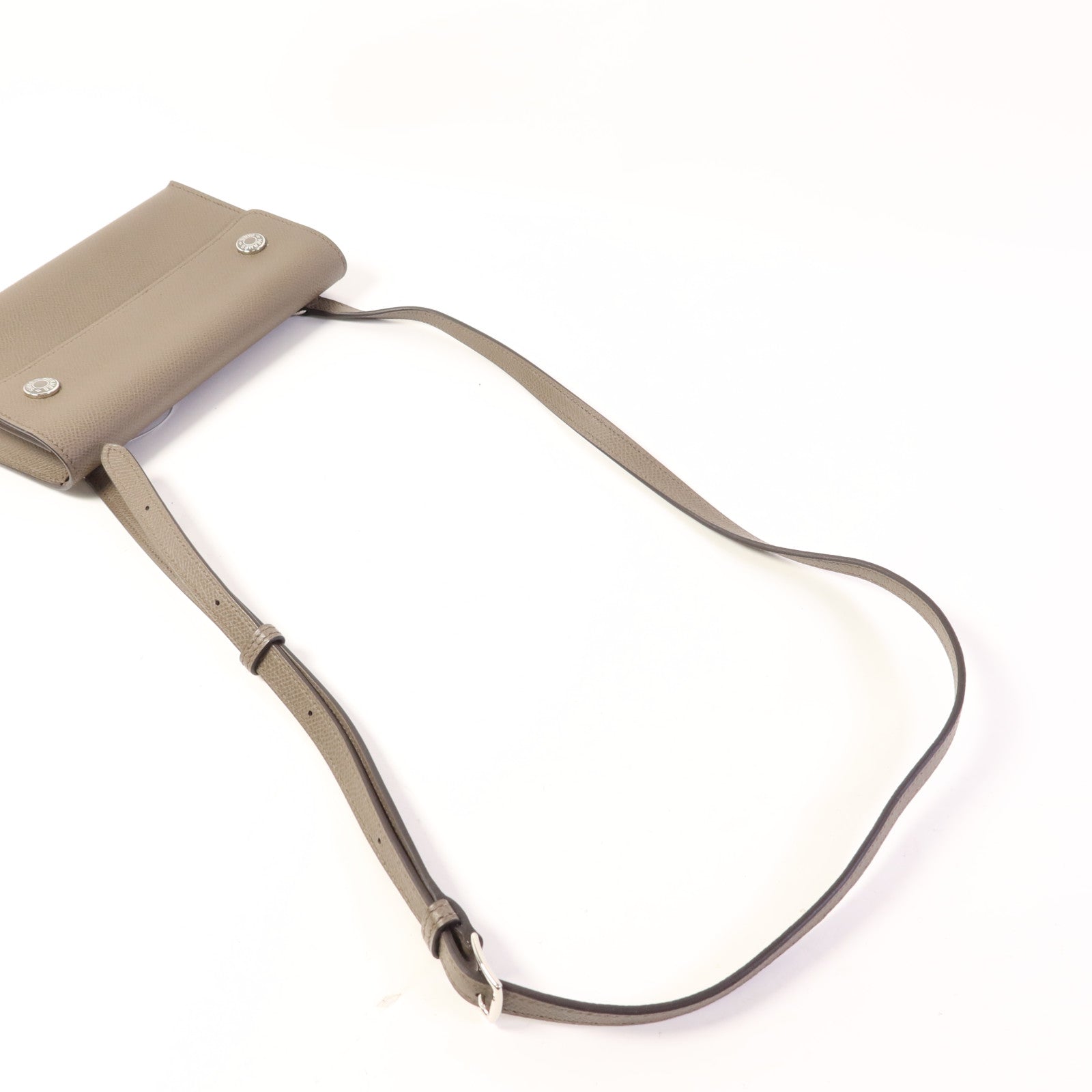 HERMES Epsom皮革Snap Wallet Bag銀扣肩背袋Etain