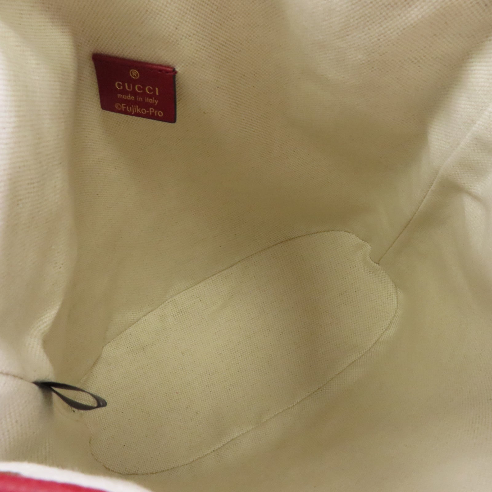 GUCCI 塗層帆布Bucket Bag金扣肩背袋棕色/紅色