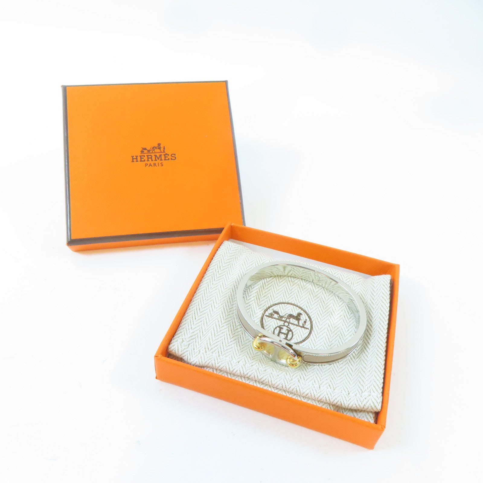 HERMES 金屬Mini Clic Chain D'Ancre Bracelet手鐲Marron Glace/銀色/粉紅色