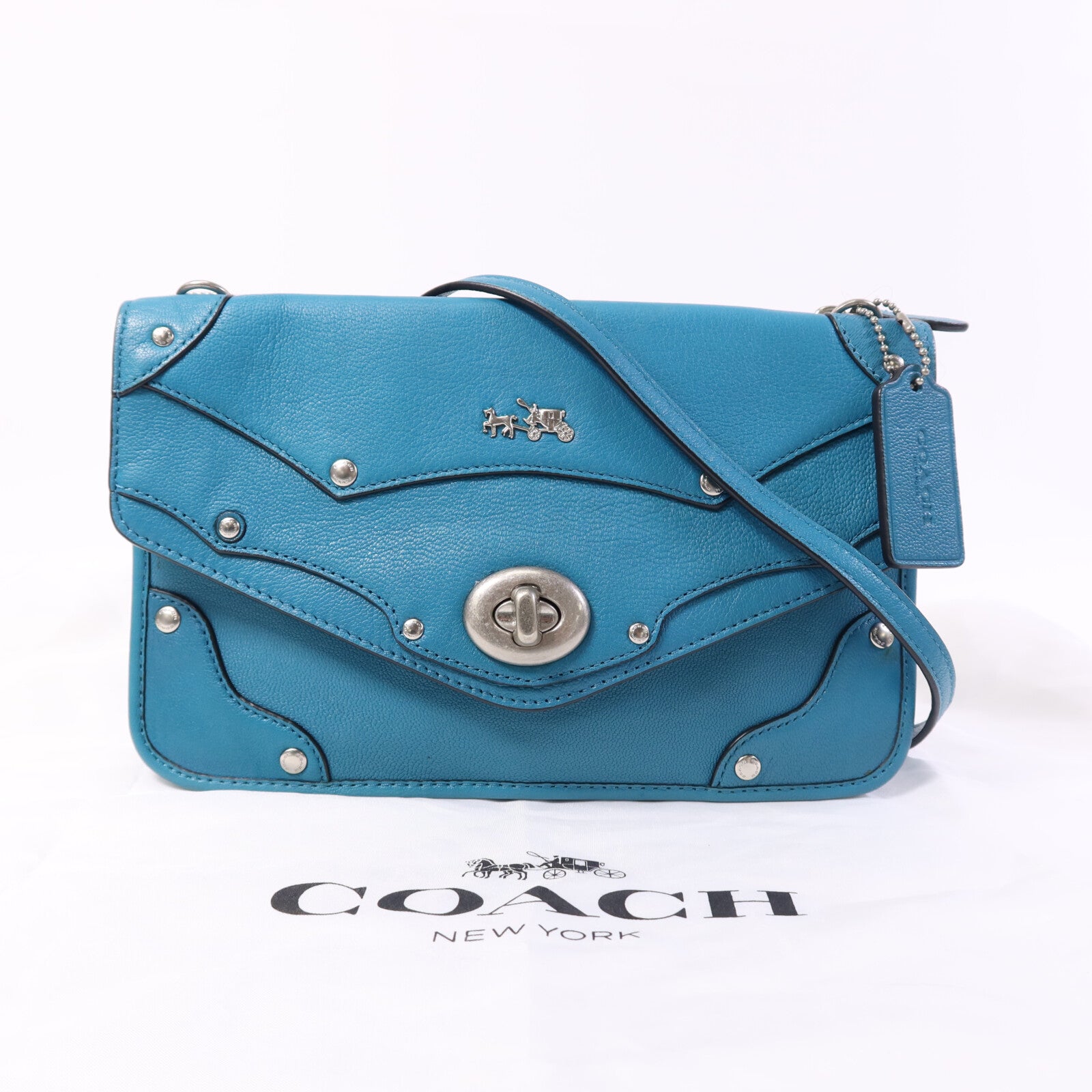 COACH 牛皮皮革Shoulder Bag銀扣肩背袋