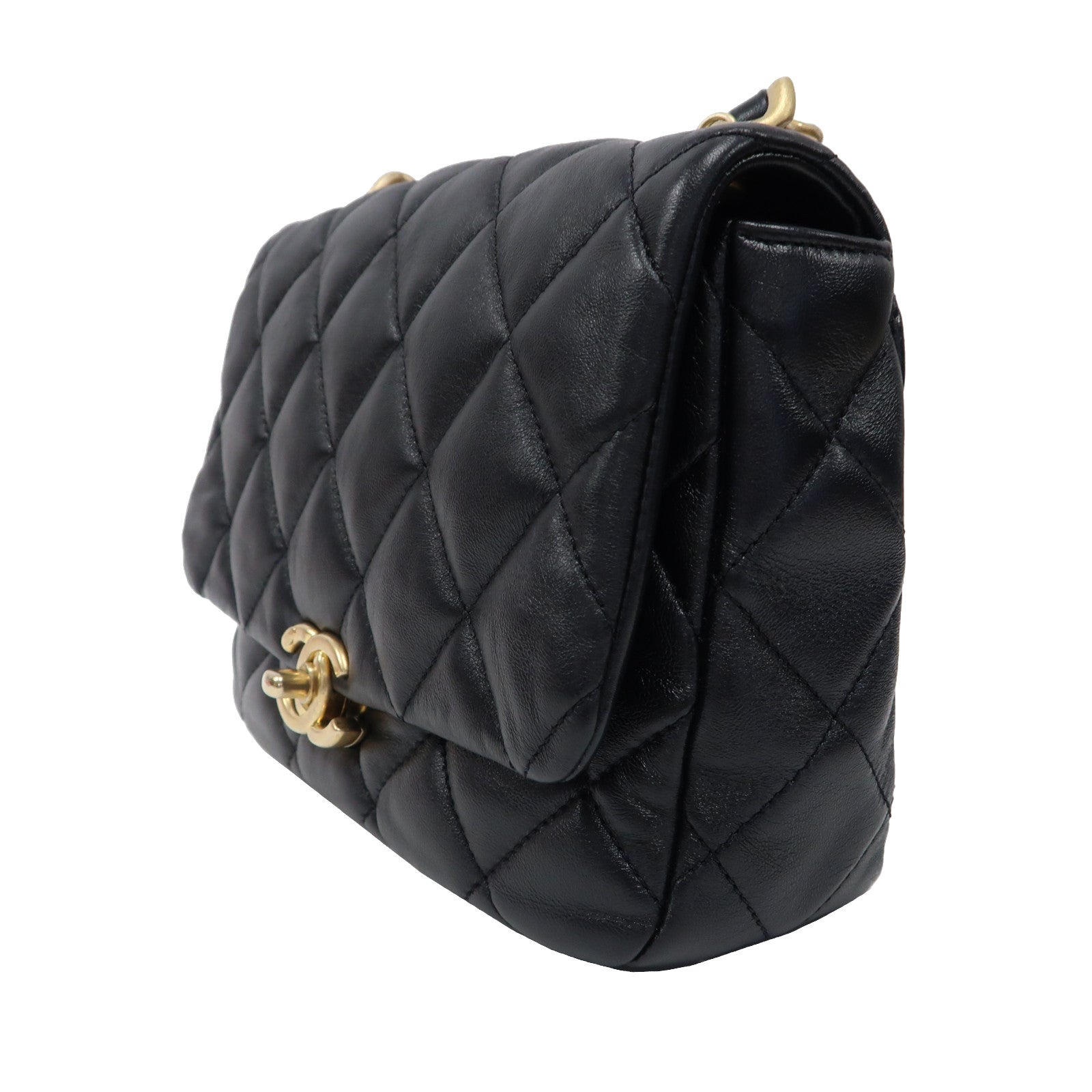 CHANEL 菱格羊皮皮革Small Flap金扣鏈帶肩背袋黑色