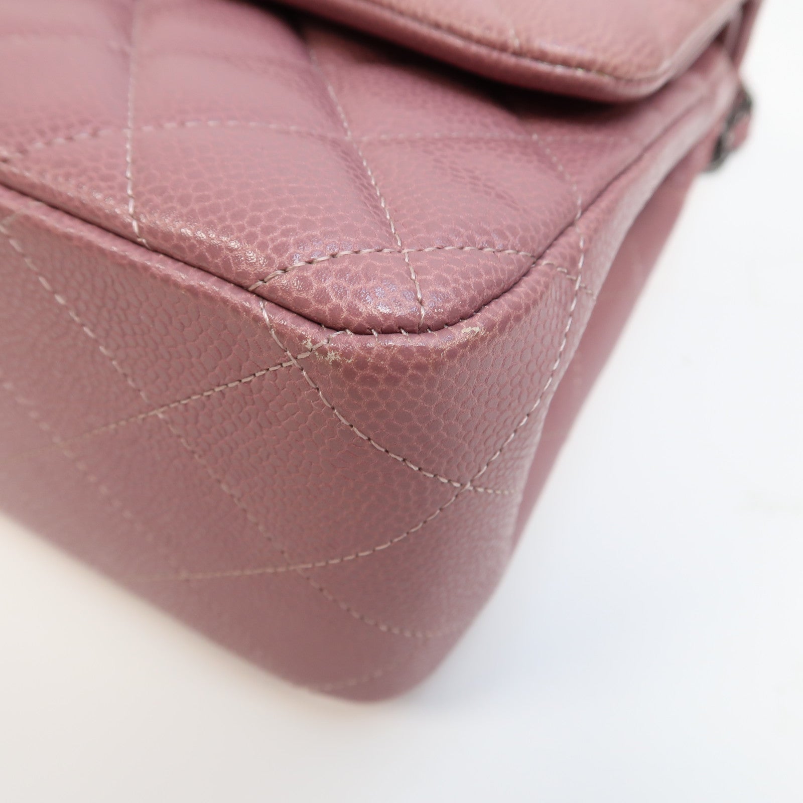 CHANEL 【激減優惠】菱格Caviar皮革Classic Double Flap Bag Jumbo銀扣鏈帶肩背袋紫色