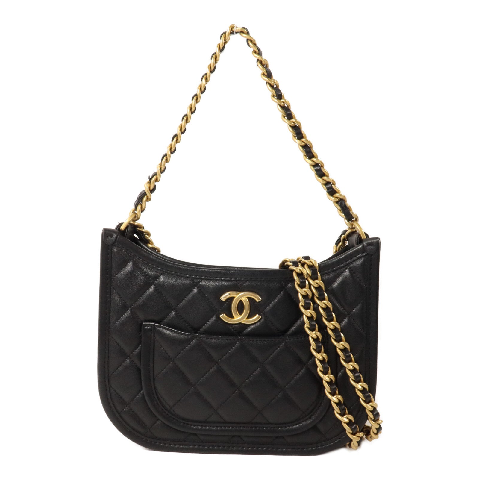 CHANEL 牛皮皮革Hobo鏈帶手挽肩背兩用袋
