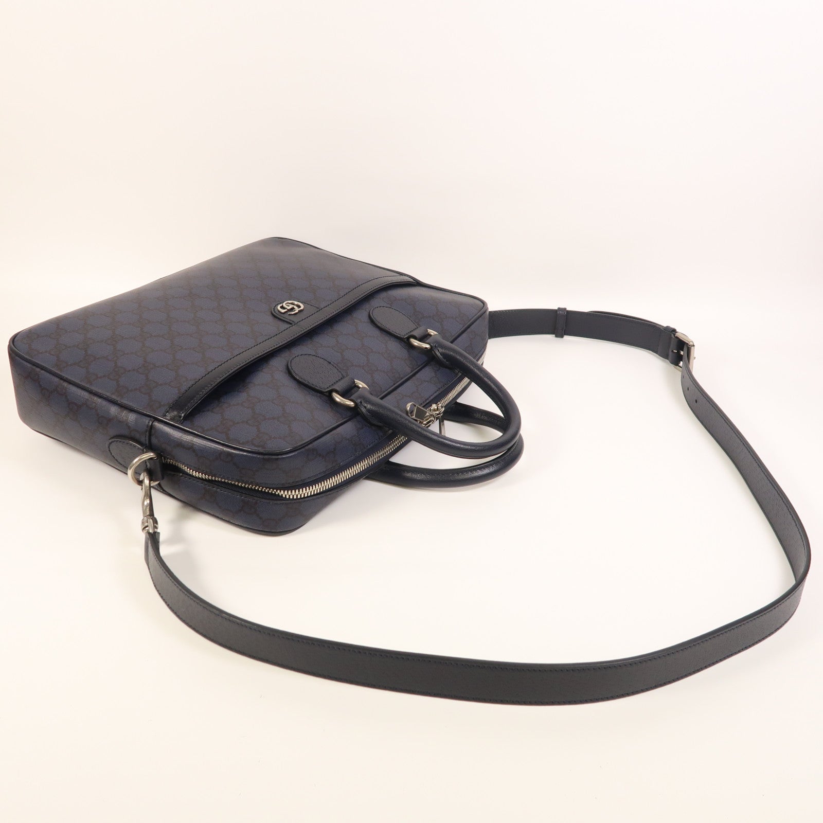 GUCCI 塗層帆布Ophidia Medium GG Briefcase銀扣手挽肩背兩用袋