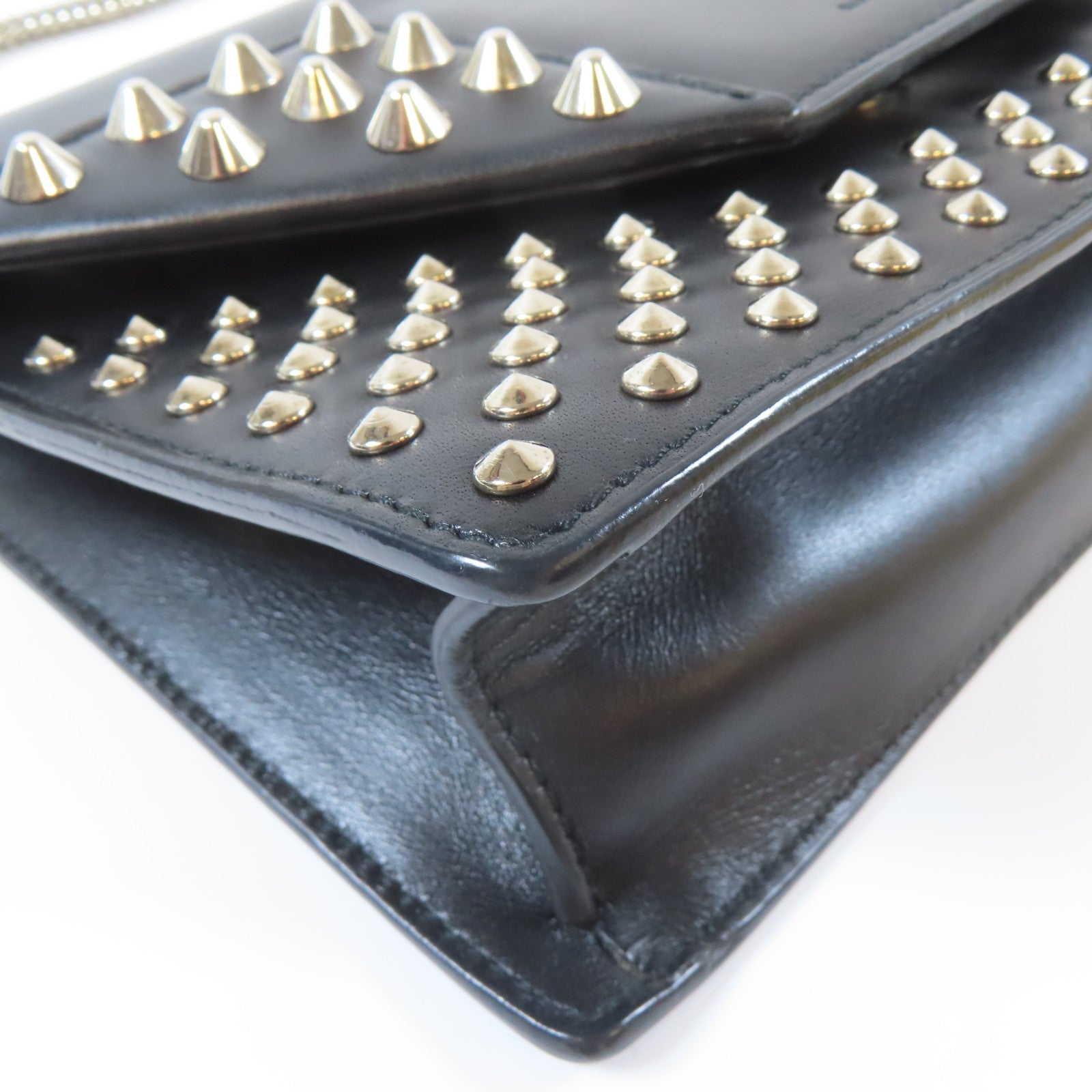 SAINT LAURENT 【激減優惠】牛皮皮革Shoulder Bag銀扣鏈帶肩背袋黑色