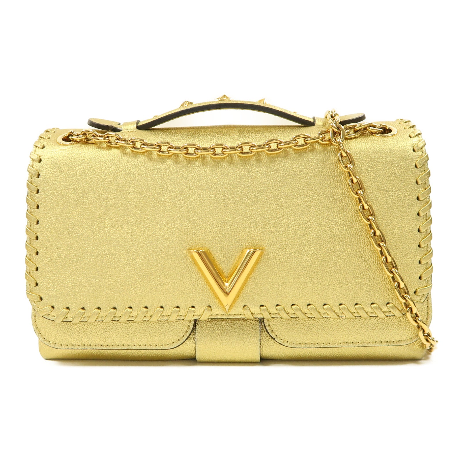 LOUIS VUITTON 牛皮皮革Very Chain金扣手挽肩背兩用袋金色