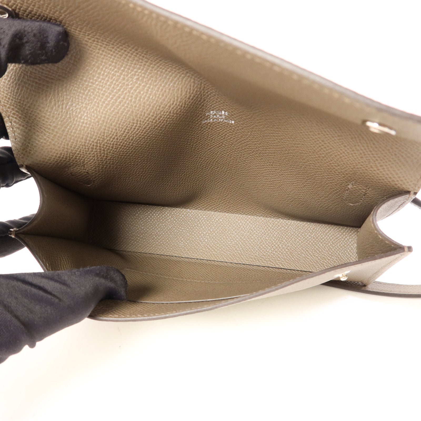 HERMES Epsom皮革Snap Wallet Bag銀扣肩背袋Etain