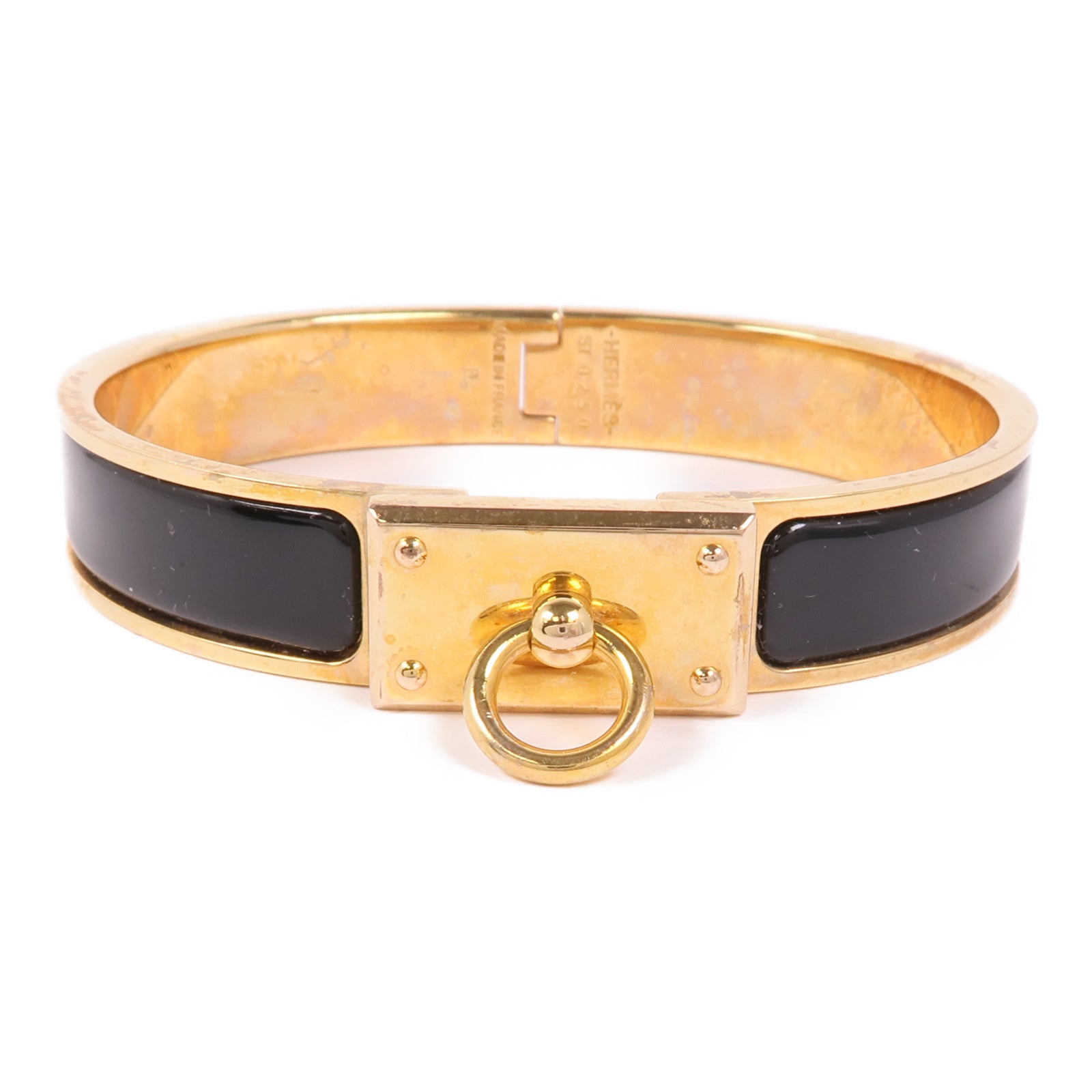 HERMES Clic Anneau Bracelet Metal Enamel Gold Black