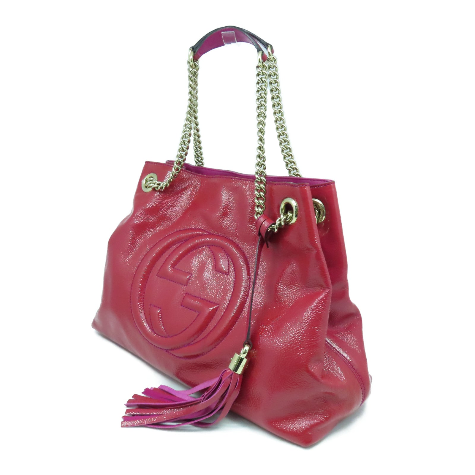 GUCCI 【激減優惠】漆皮皮革Shoulder Bag金扣肩背袋紅色/粉紅色
