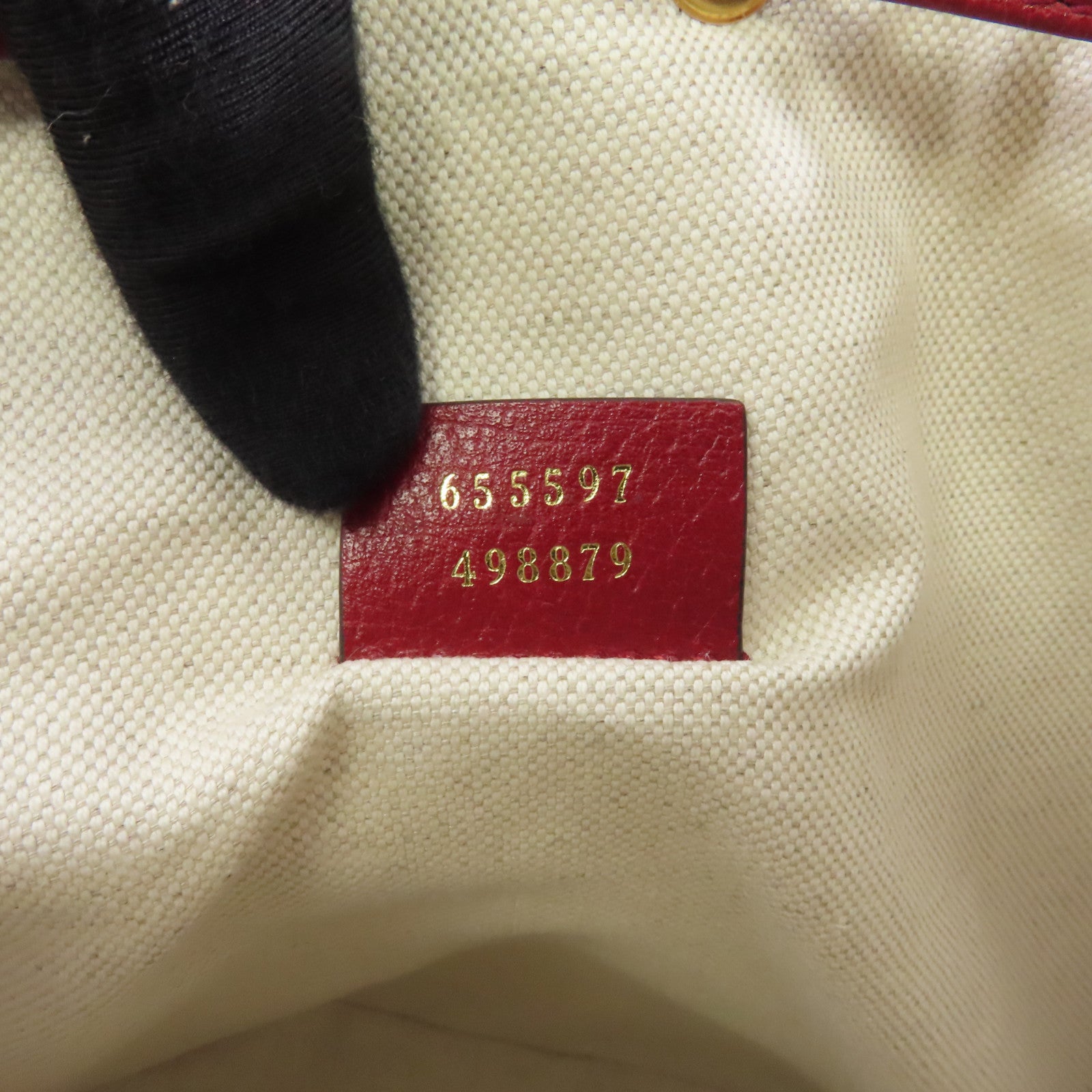 GUCCI 塗層帆布Bucket Bag金扣肩背袋棕色/紅色
