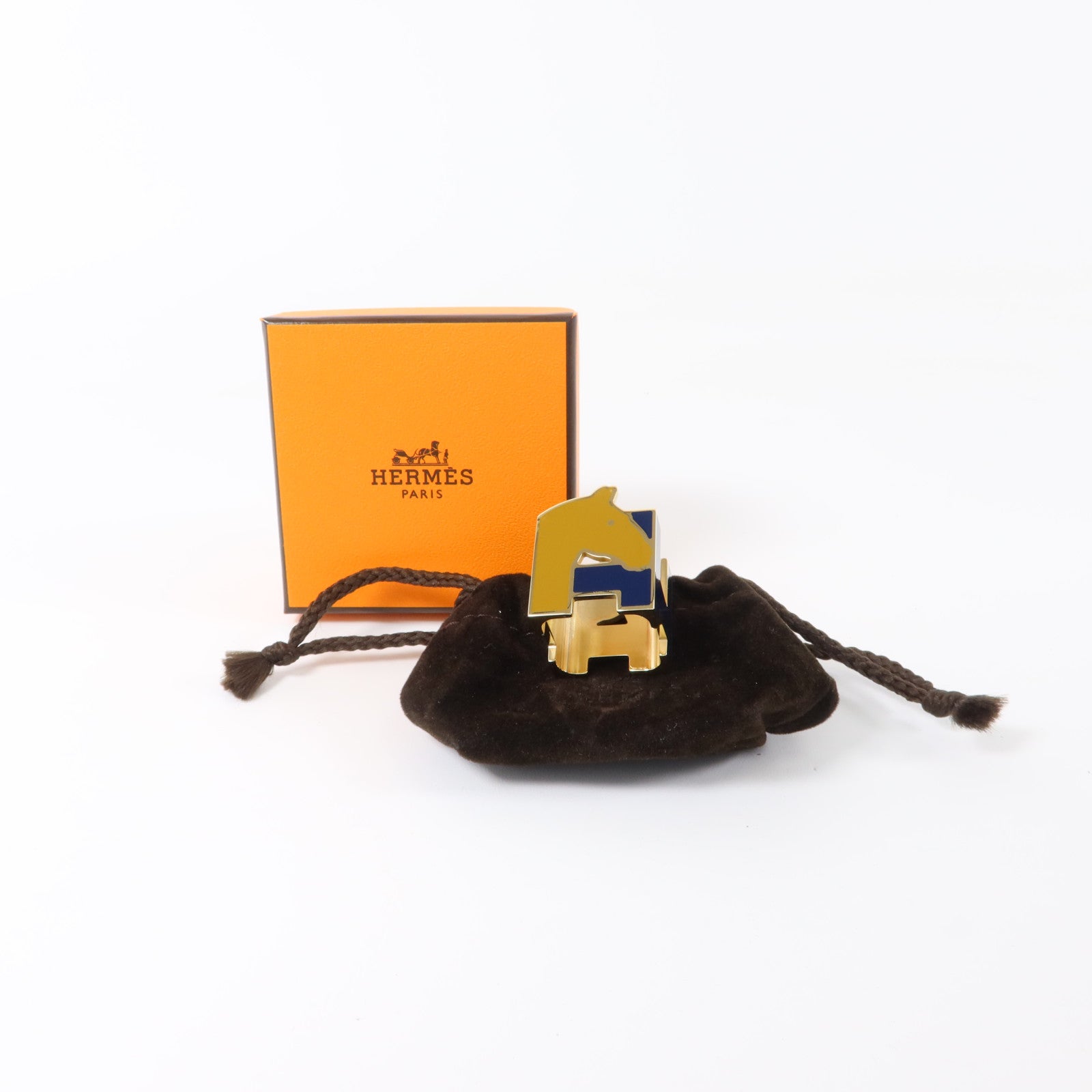 HERMES 金屬/琺瑯H Cheval Scarf Ring絲巾環Bleu Marine/Alezan