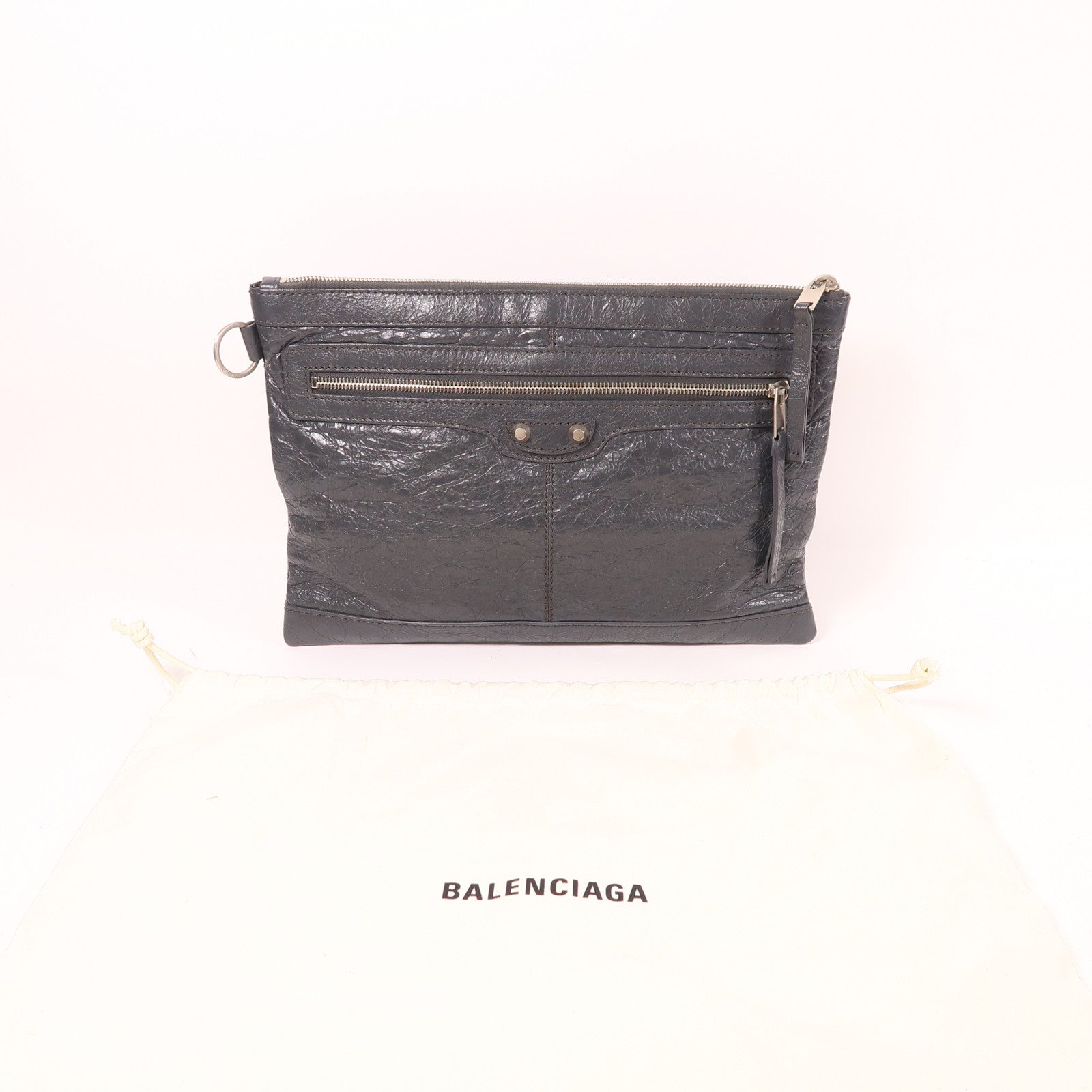 BALENCIAGA 牛皮皮革Clutch銀扣手拿包
