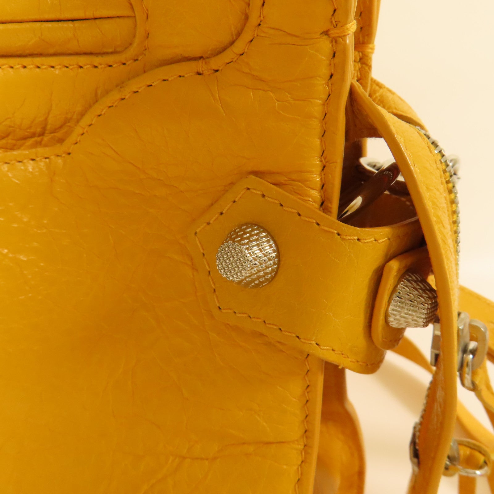 BALENCIAGA SHW Mute City 2Way Shoulder Hand Bag Calfskin Leather Yellow