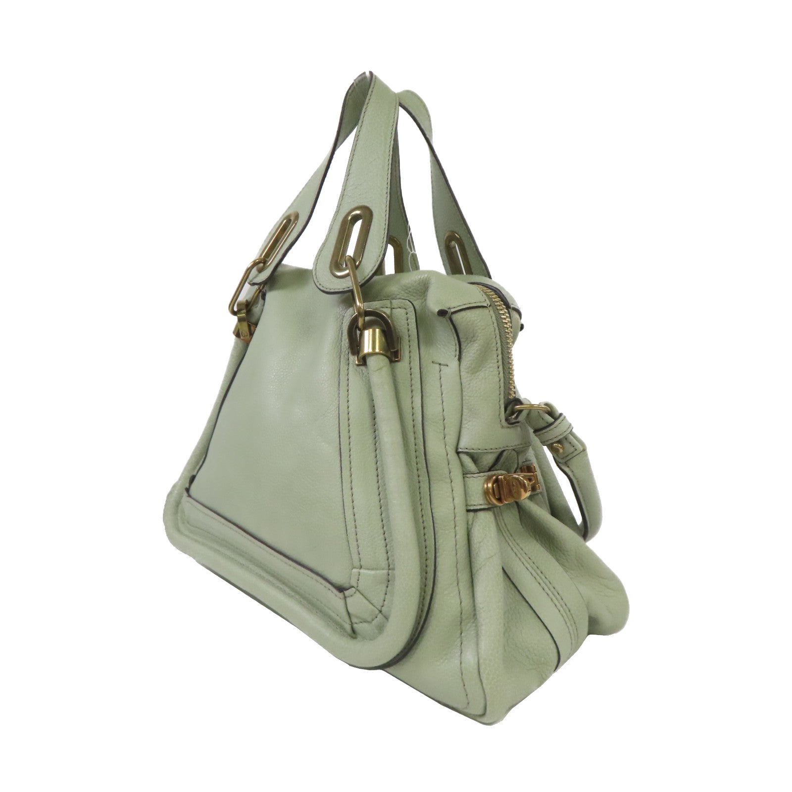 Chloe 牛皮皮革2 Way Shoulder金扣手挽肩背兩用袋綠色