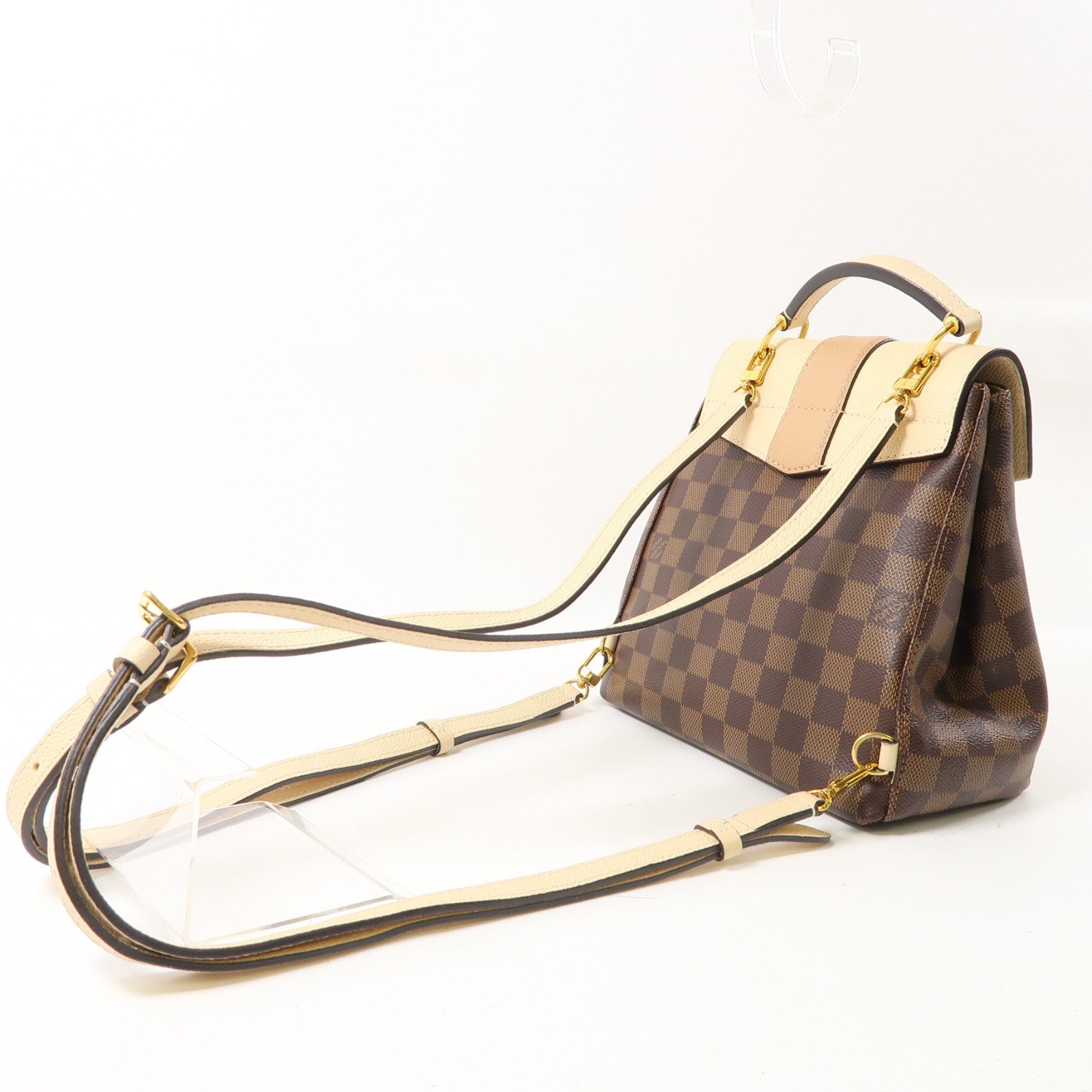 LOUIS VUITTON Damier Clapton金扣背包棕色/米色