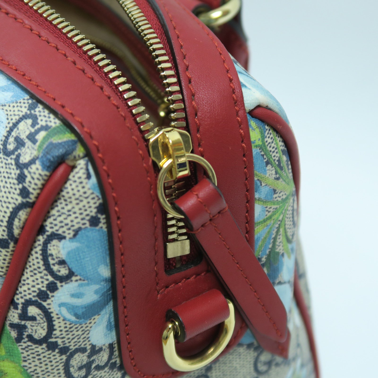 GUCCI 塗層帆布GG Blooms Boston Bag金扣手挽肩背兩用袋紅色/灰色/藍色