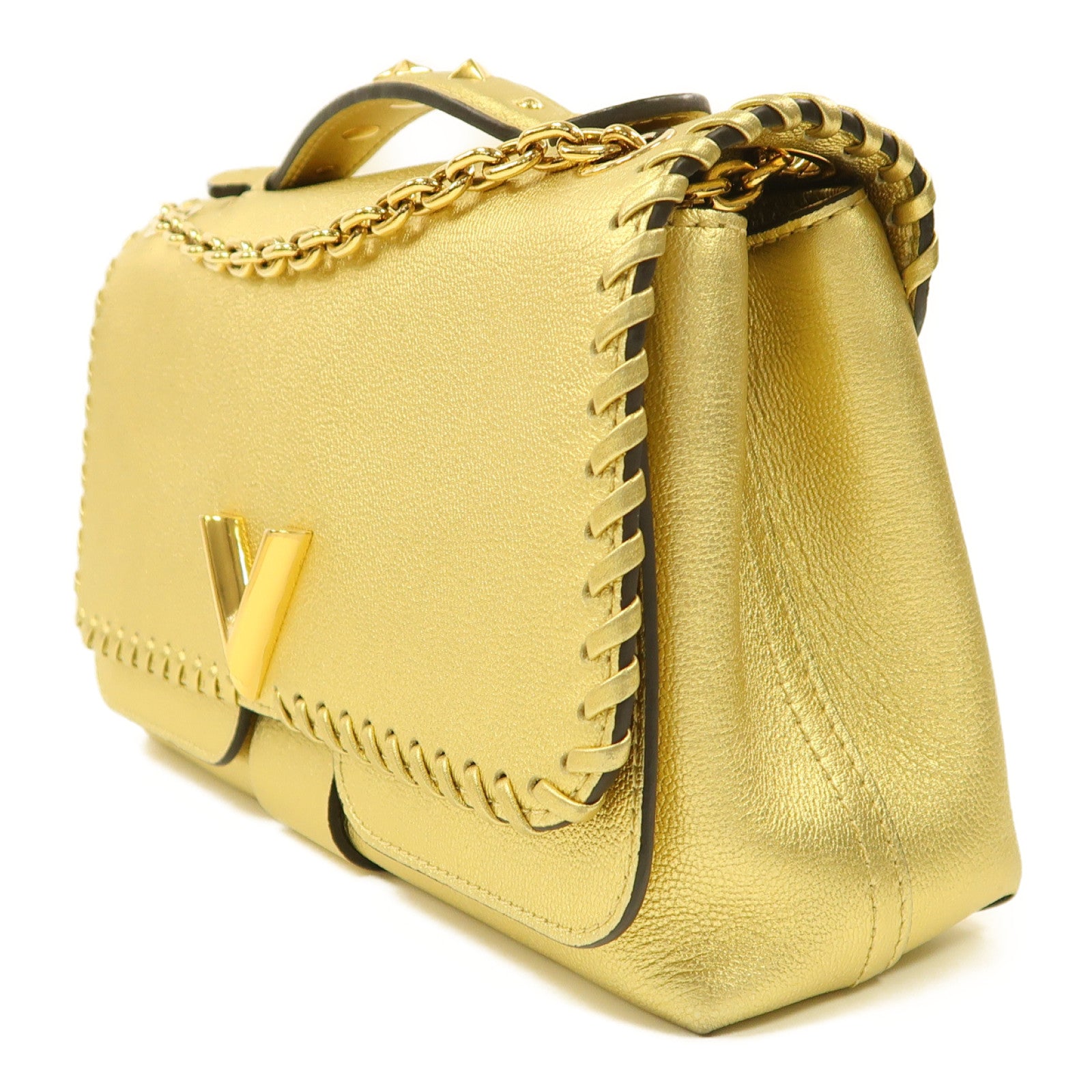 LOUIS VUITTON 牛皮皮革Very Chain金扣手挽肩背兩用袋金色