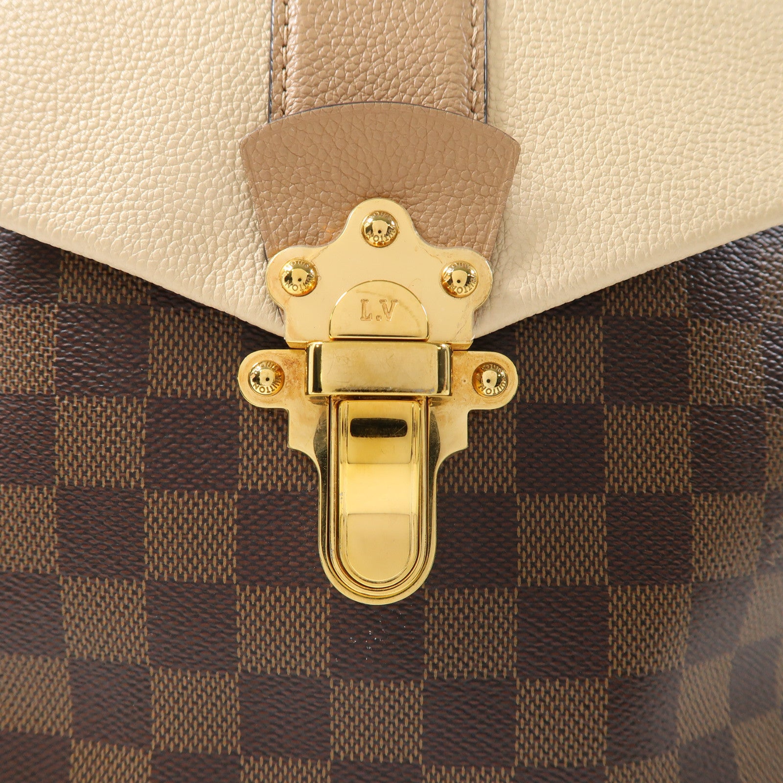 LOUIS VUITTON Damier Clapton金扣背包棕色/米色