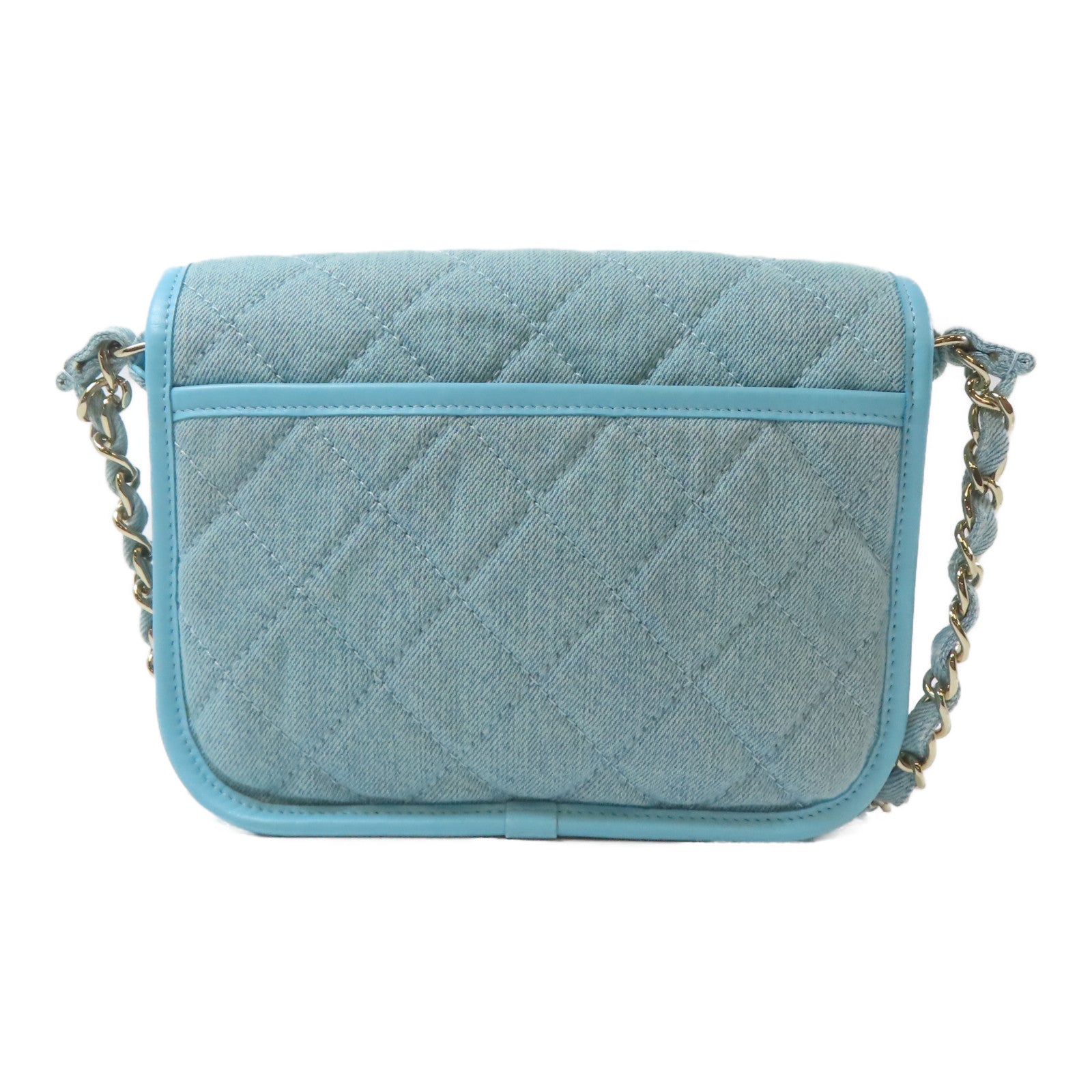 CHANEL 【激減優惠】菱格牛仔布Small Messenger Flap金扣鏈帶肩背袋藍色