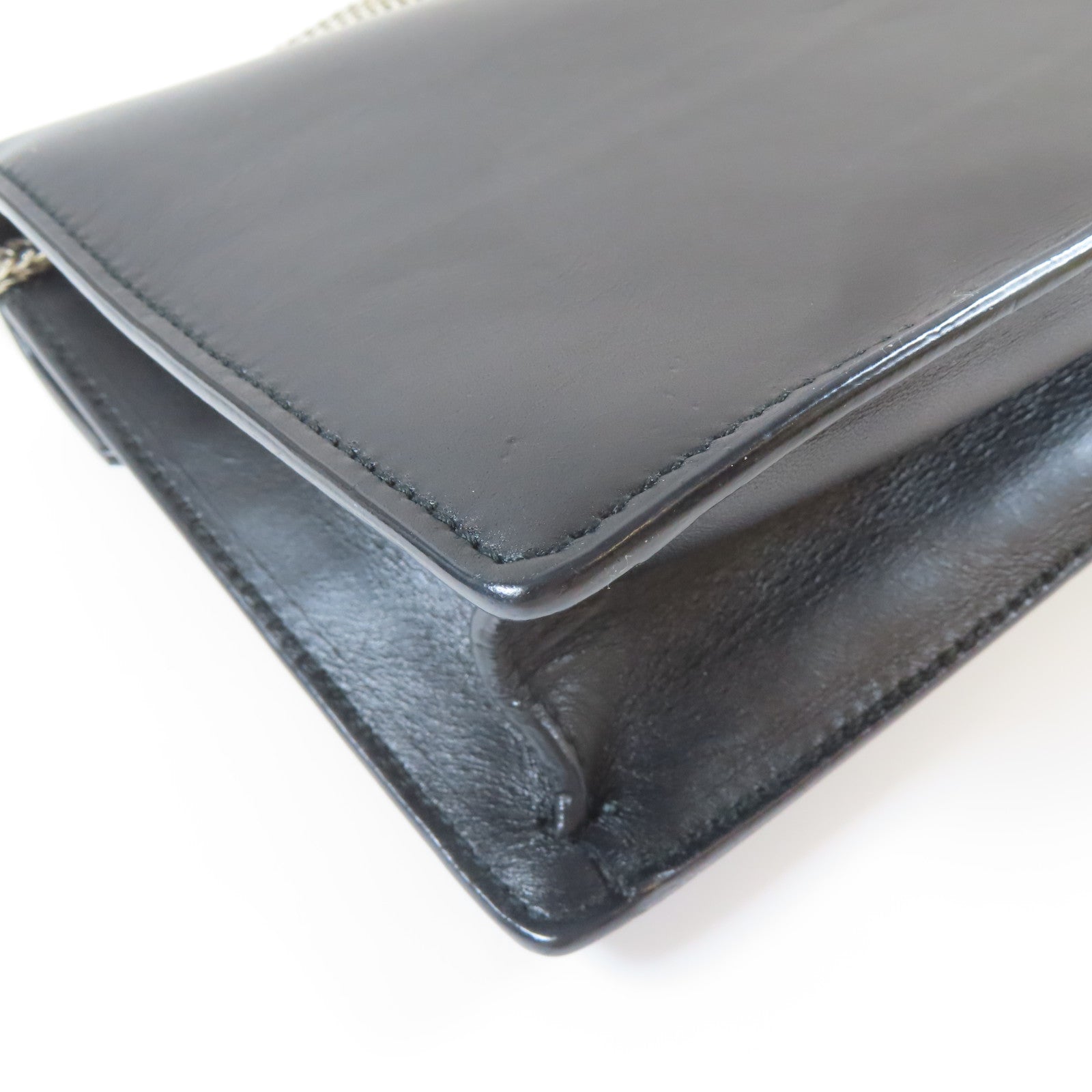 SAINT LAURENT 【激減優惠】牛皮皮革Shoulder Bag銀扣鏈帶肩背袋黑色