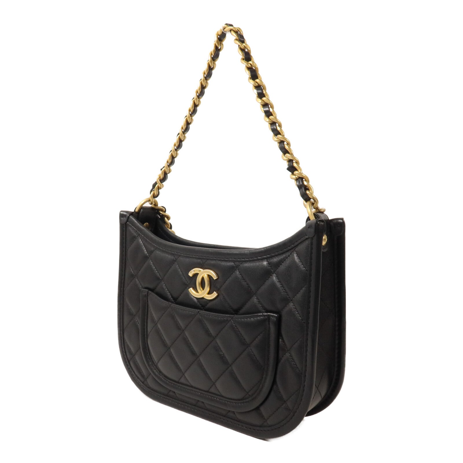 CHANEL 牛皮皮革Hobo鏈帶手挽肩背兩用袋