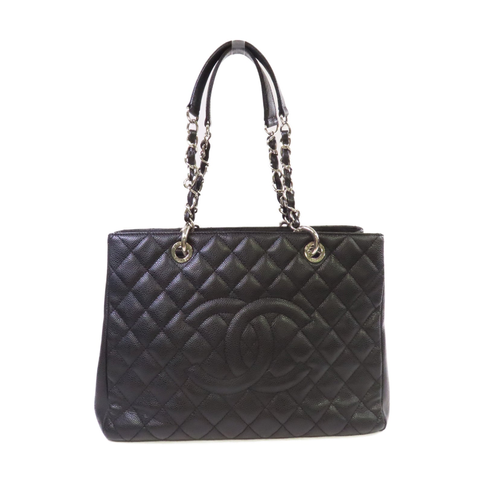 CHANEL 【激減優惠】菱格Caviar皮革GST Chain Shoulder Bag銀扣鏈帶肩背袋黑色