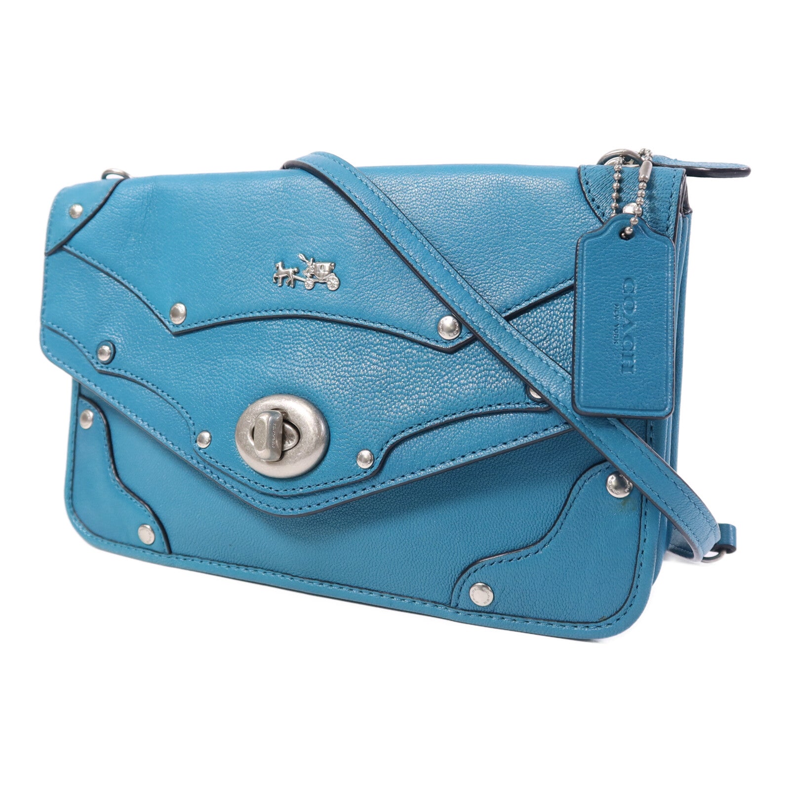 COACH 牛皮皮革Shoulder Bag銀扣肩背袋