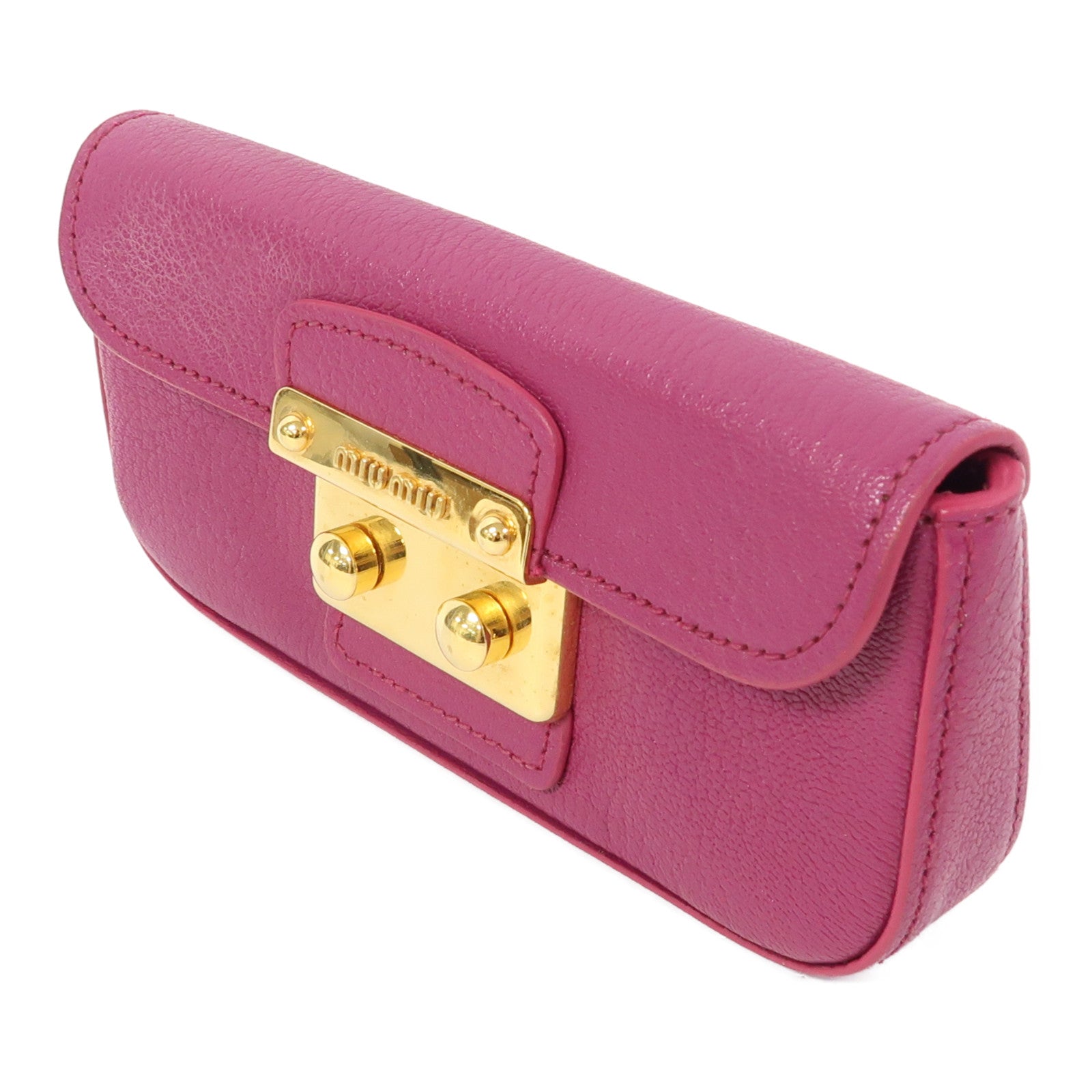 Miu Miu 牛皮皮革Clutch金扣手拿包紫紅色