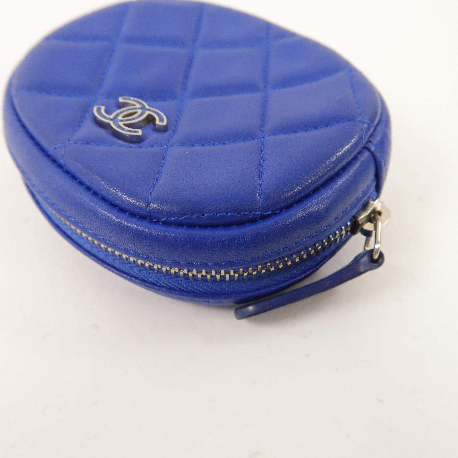 CHANEL 【激減優惠】菱格羊皮皮革Coin Case金扣零錢包藍色
