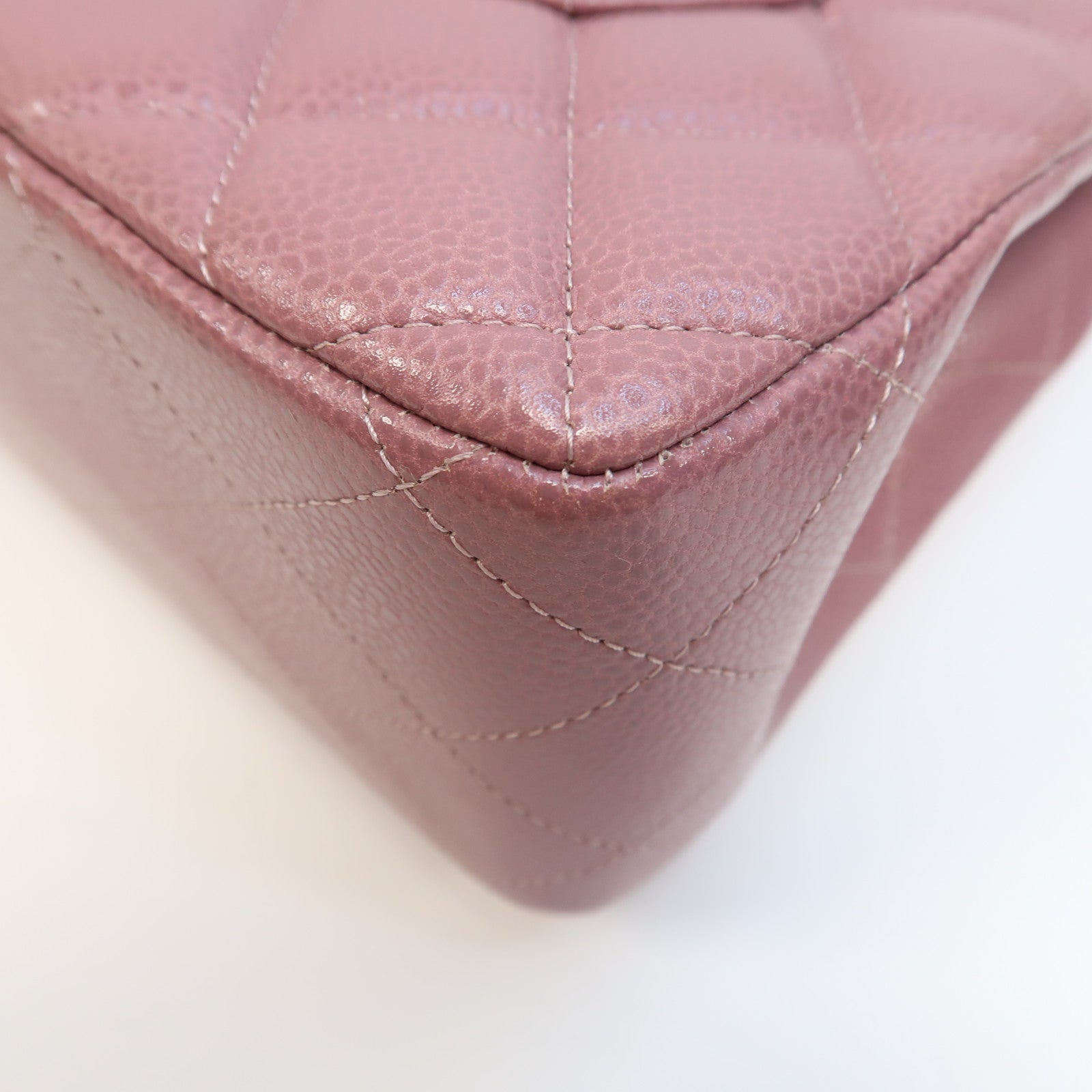 CHANEL 【激減優惠】菱格Caviar皮革Classic Double Flap Bag Jumbo銀扣鏈帶肩背袋紫色