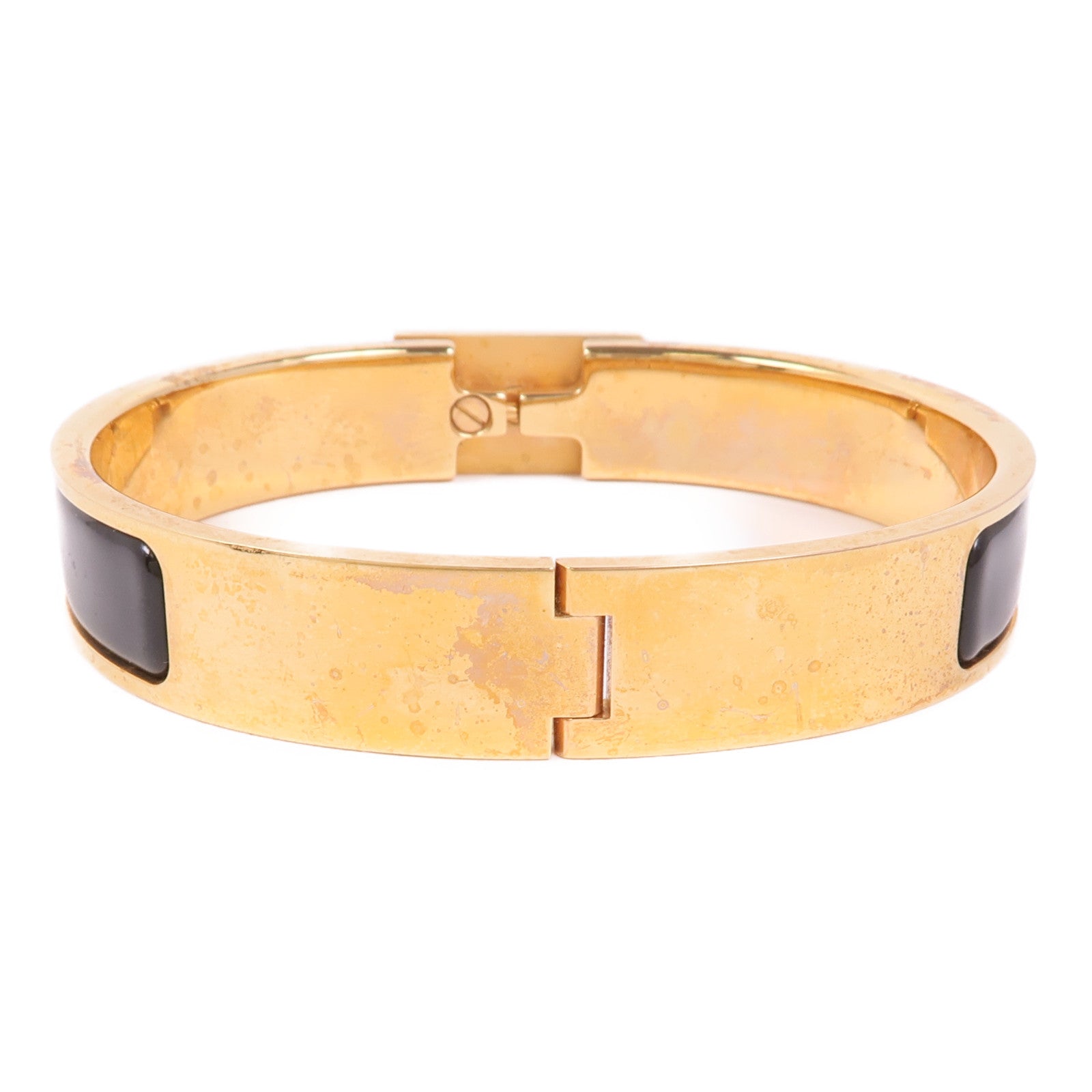 HERMES Clic Anneau Bracelet Metal Enamel Gold Black