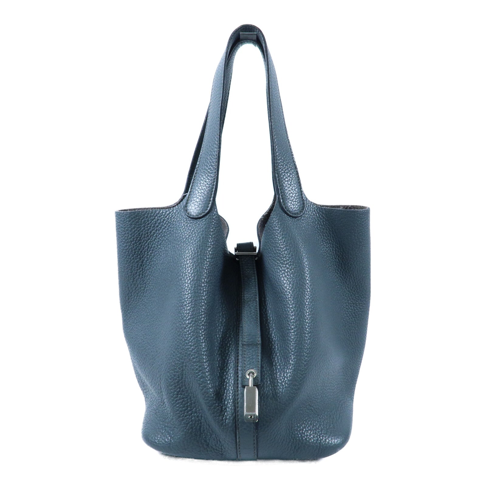 HERMES Clemence皮革Picotin PM銀扣手挽袋Bleu Orage
