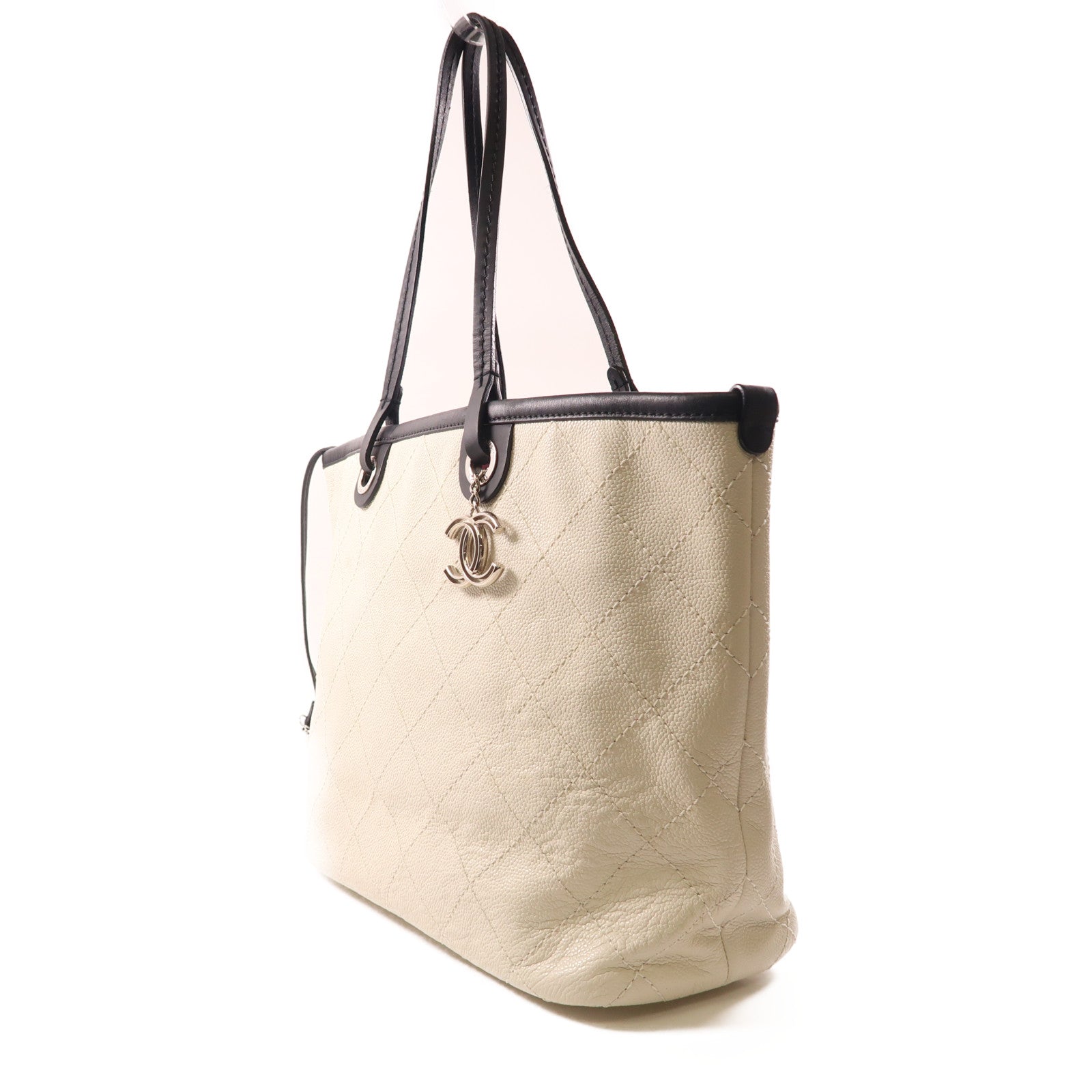 CHANEL 牛皮皮革Shouder Tote銀扣肩背袋/手挽袋