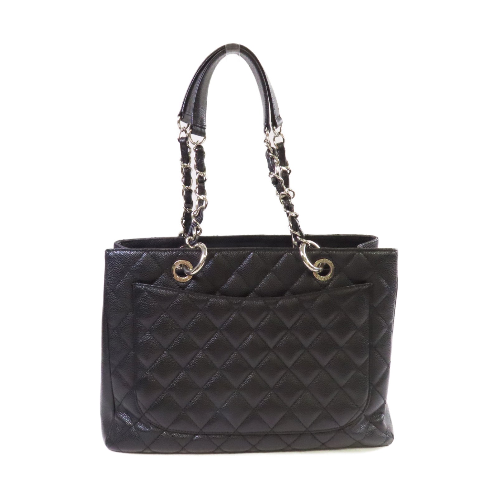 CHANEL 【激減優惠】菱格Caviar皮革GST Chain Shoulder Bag銀扣鏈帶肩背袋黑色