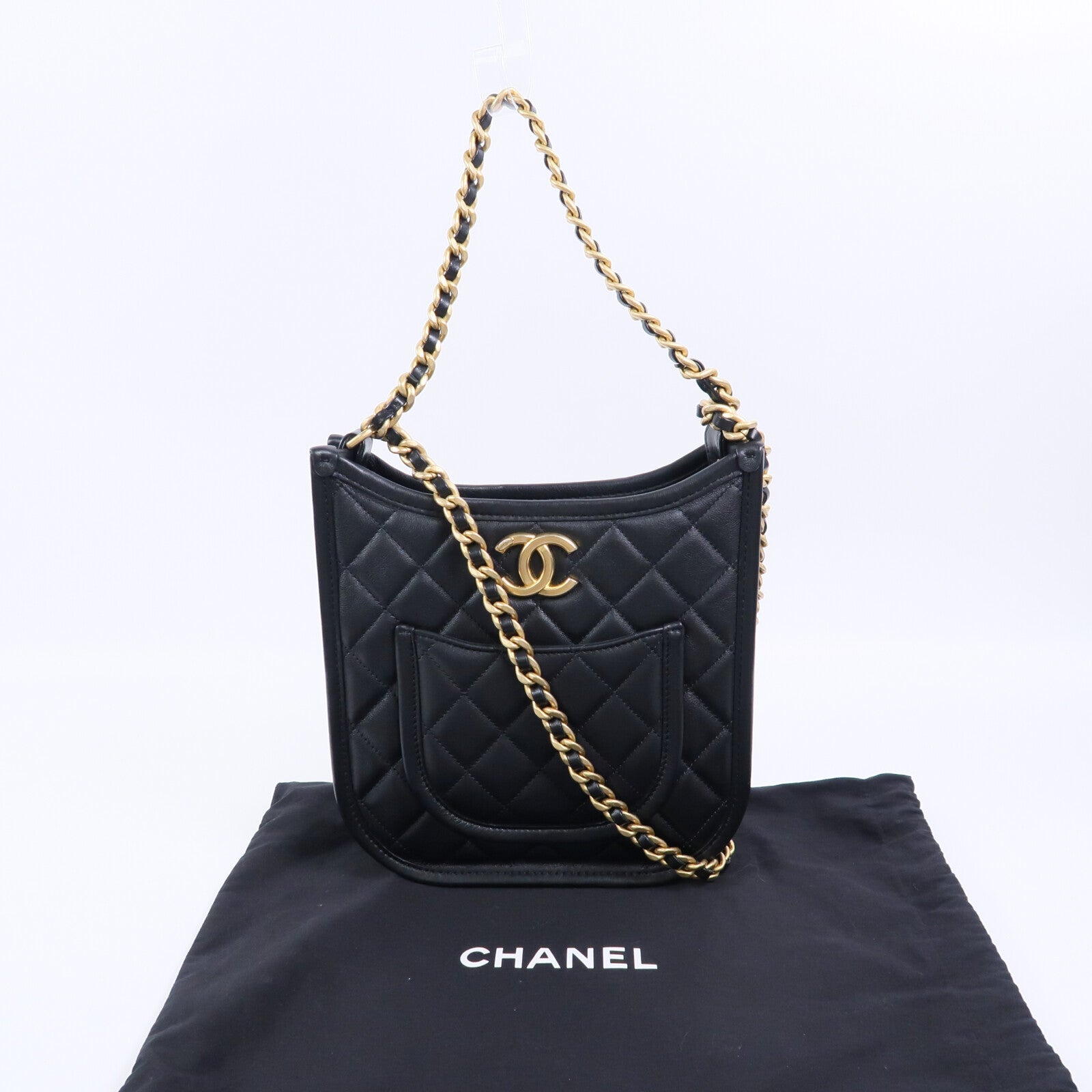 CHANEL 牛皮皮革24S Hobo鏈帶肩背袋