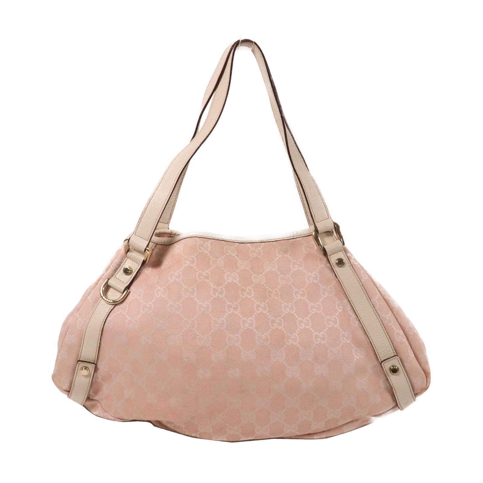 GUCCI 帆布Abbey銀扣肩背袋粉紅色