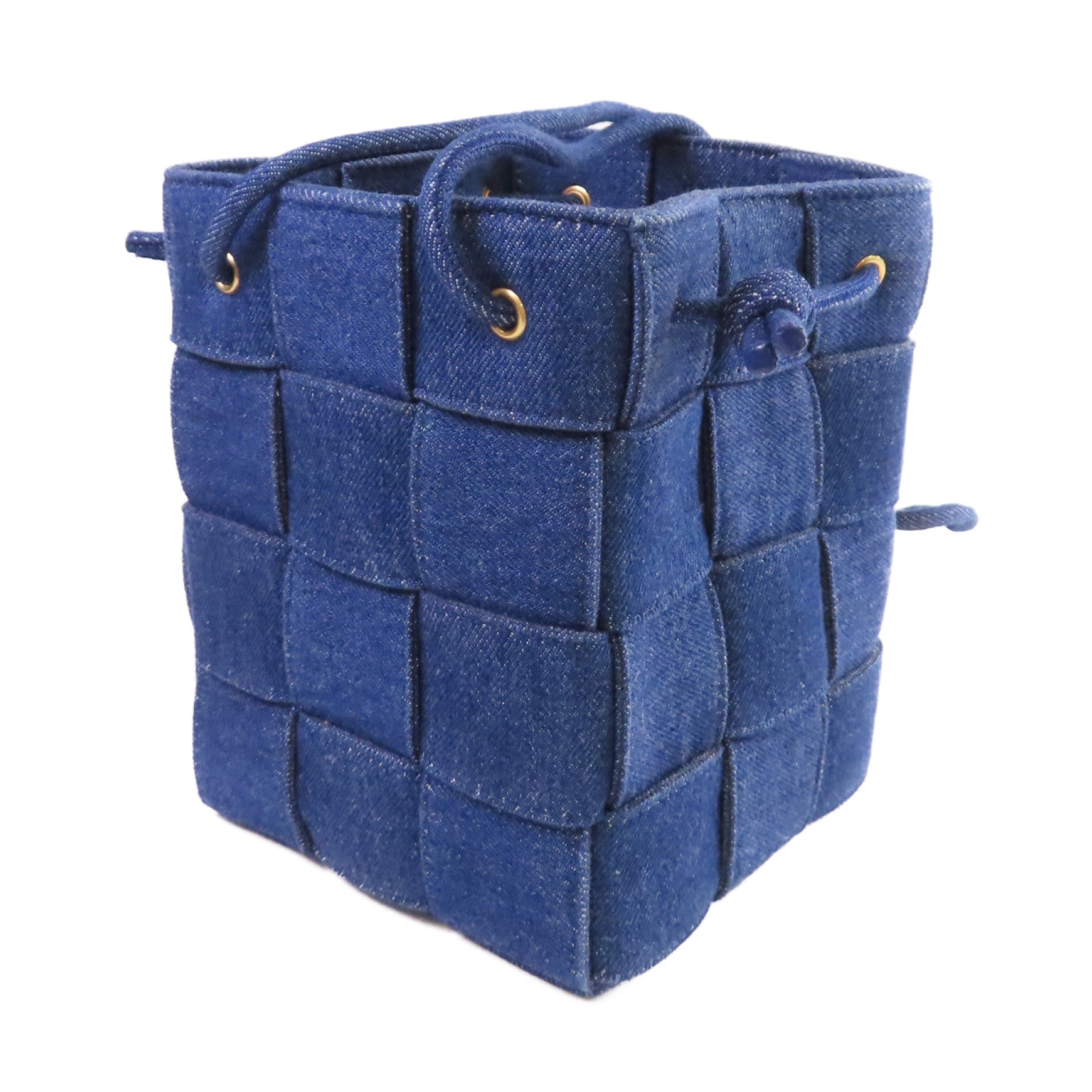 BOTTEGA VENETA 【激減優惠】織紋牛仔布Cassette Bucket Shoulder Bag肩背袋藍色