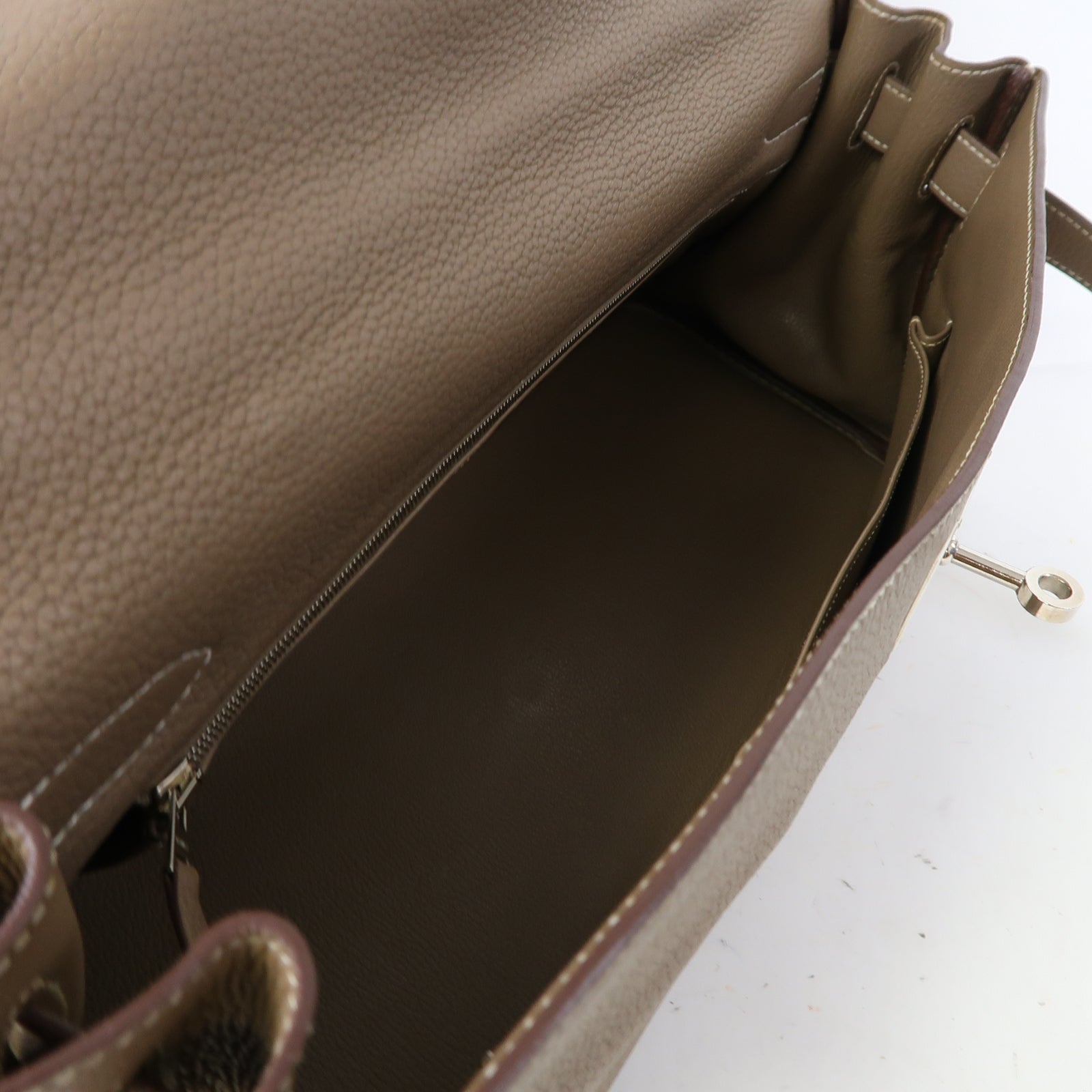 HERMES Clemence皮革Kelly Fringe銀扣肩背袋大象灰色