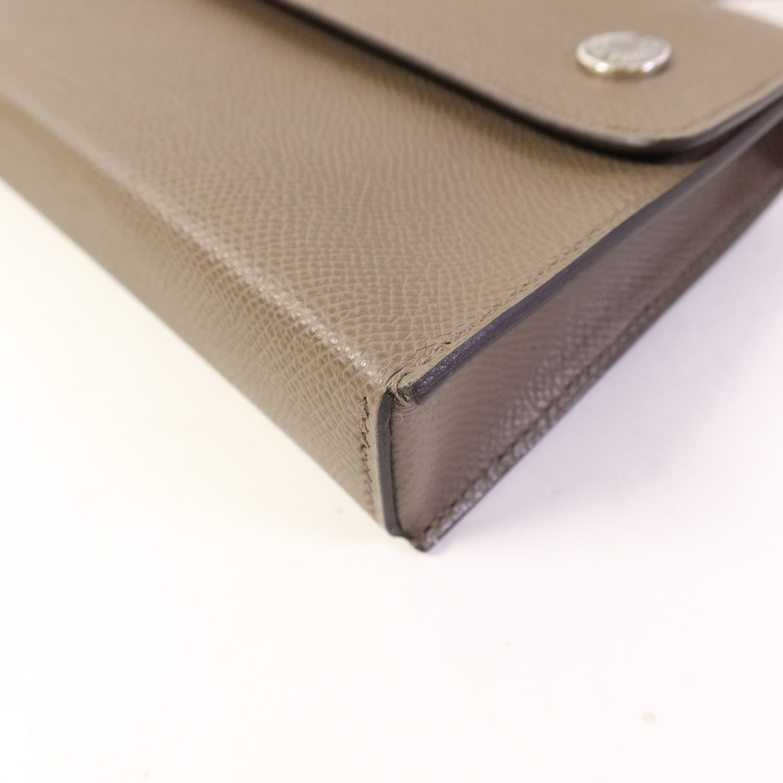 HERMES Epsom皮革Snap Wallet Bag銀扣肩背袋Etain