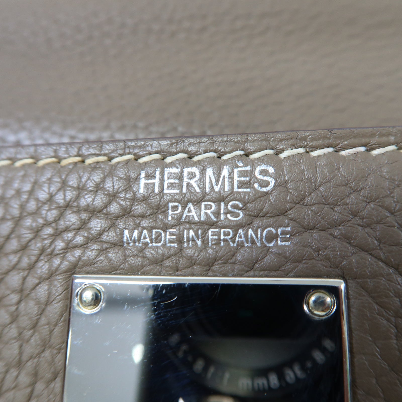 HERMES Clemence皮革Kelly Fringe銀扣肩背袋大象灰色