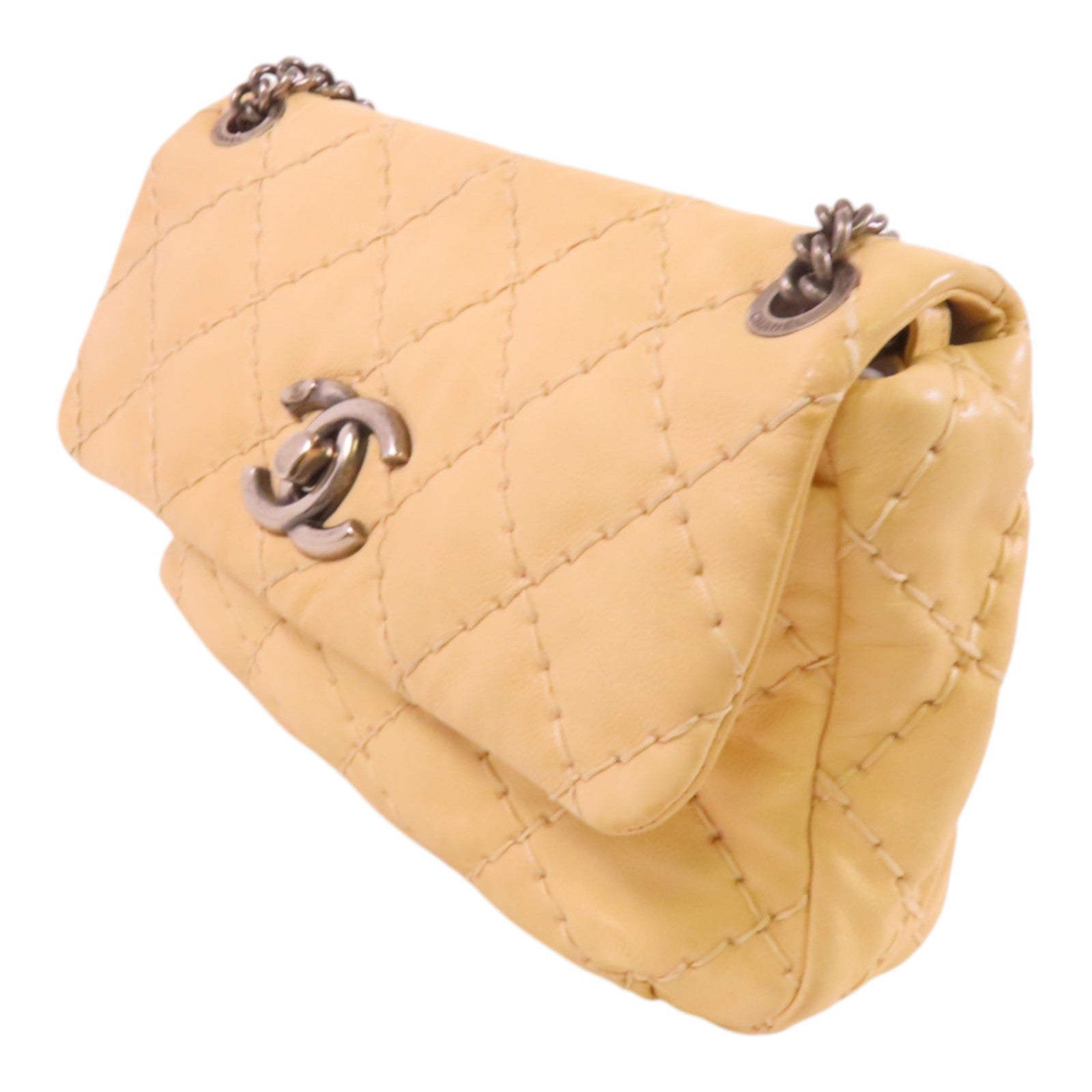 CHANEL 牛皮皮革Chain Shoulder銀扣鏈帶肩背袋