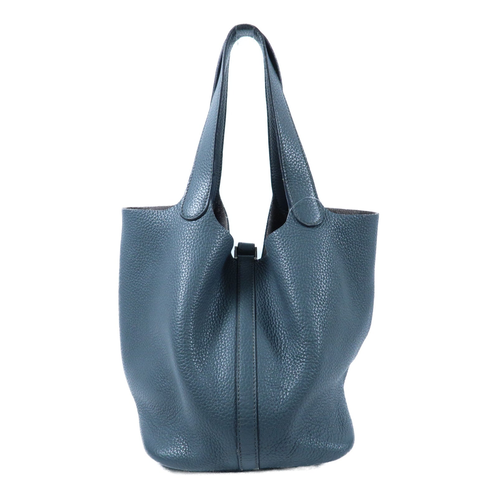 HERMES Clemence皮革Picotin PM銀扣手挽袋Bleu Orage