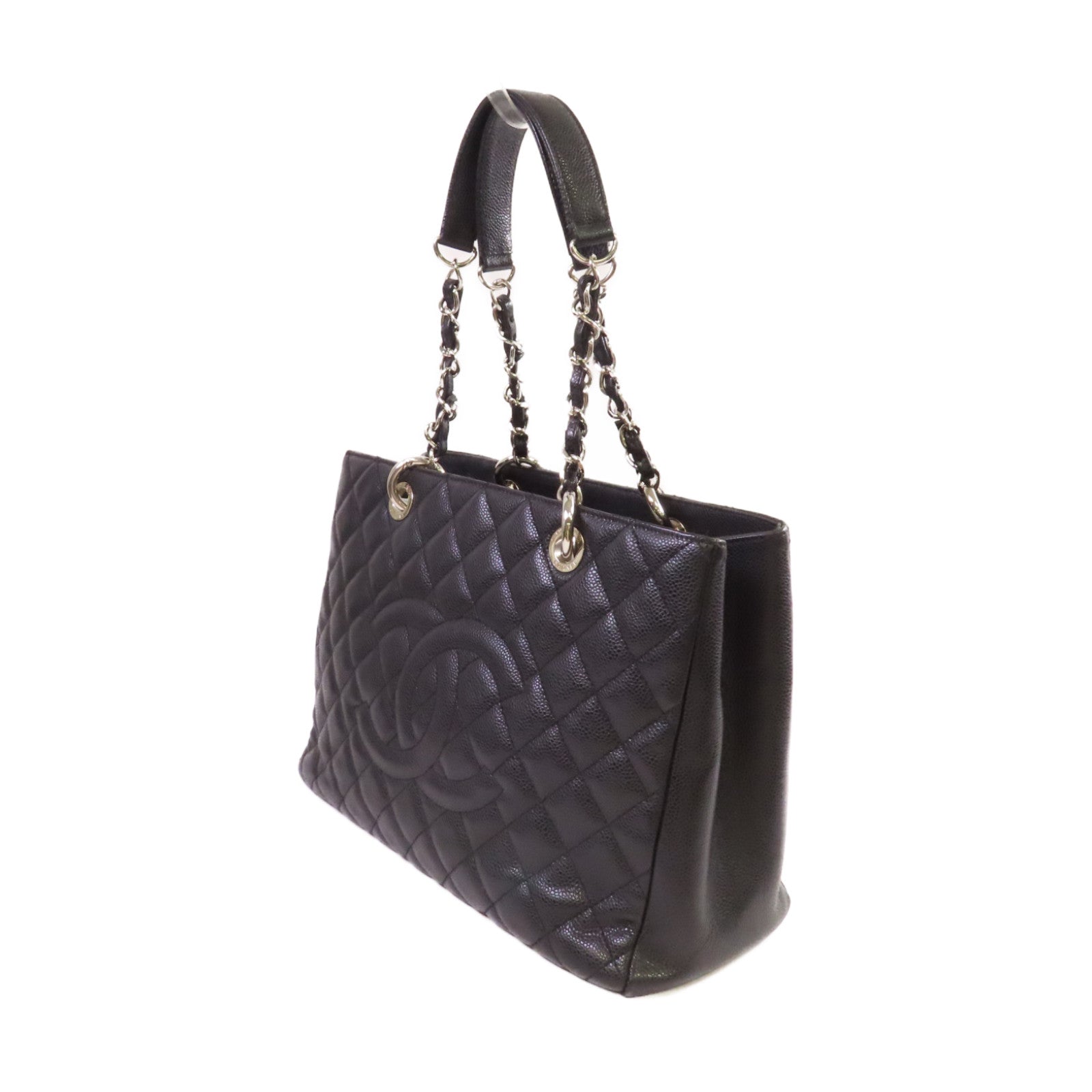 CHANEL 【激減優惠】菱格Caviar皮革GST Chain Shoulder Bag銀扣鏈帶肩背袋黑色