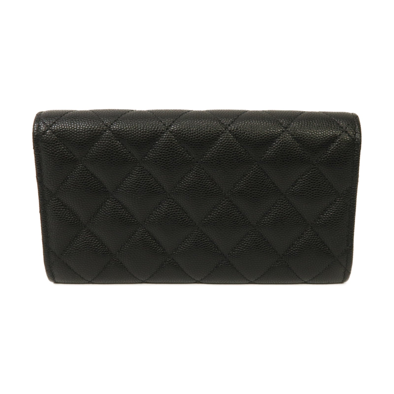 CHANEL Caviar皮革Wallet金扣錢包黒色