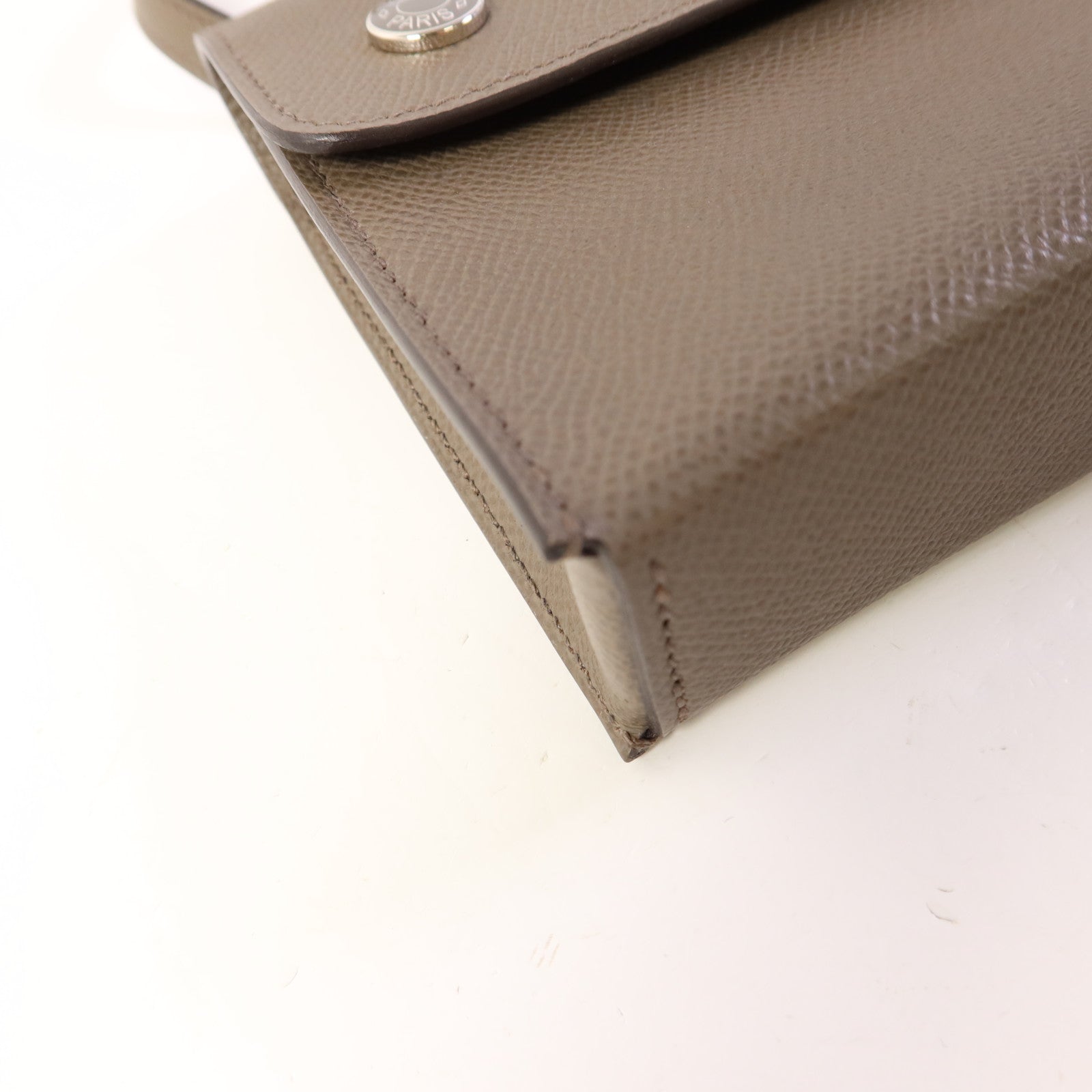 HERMES Epsom皮革Snap Wallet Bag銀扣肩背袋Etain