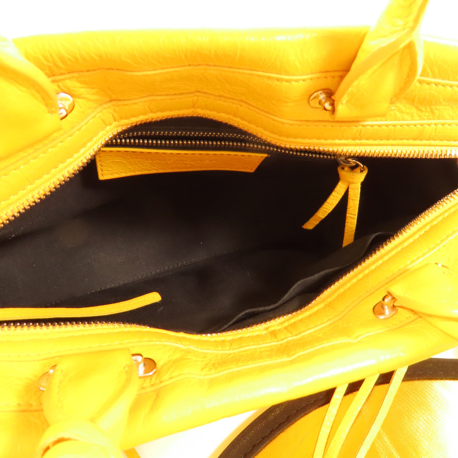 BALENCIAGA SHW Mute City 2Way Shoulder Hand Bag Calfskin Leather Yellow
